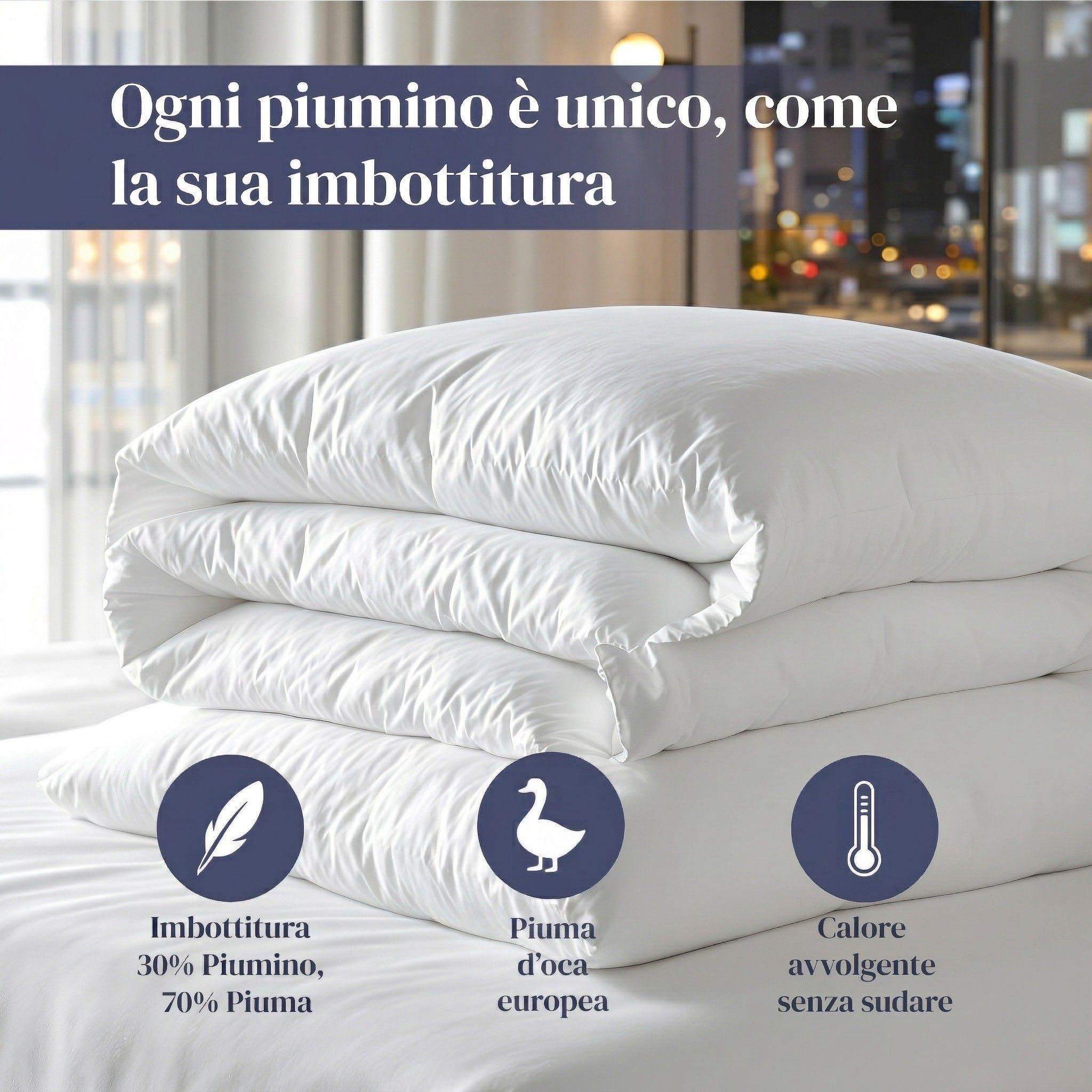 Ferò Piumino Matrimoniale Primaverile in Piuma d’Oca, Made in Italy, Duvet Leggero Traspirante, Cotone Percalle 250TC, Antiacaro, Ipoallergenico, Lavabile, OEKO-TEX