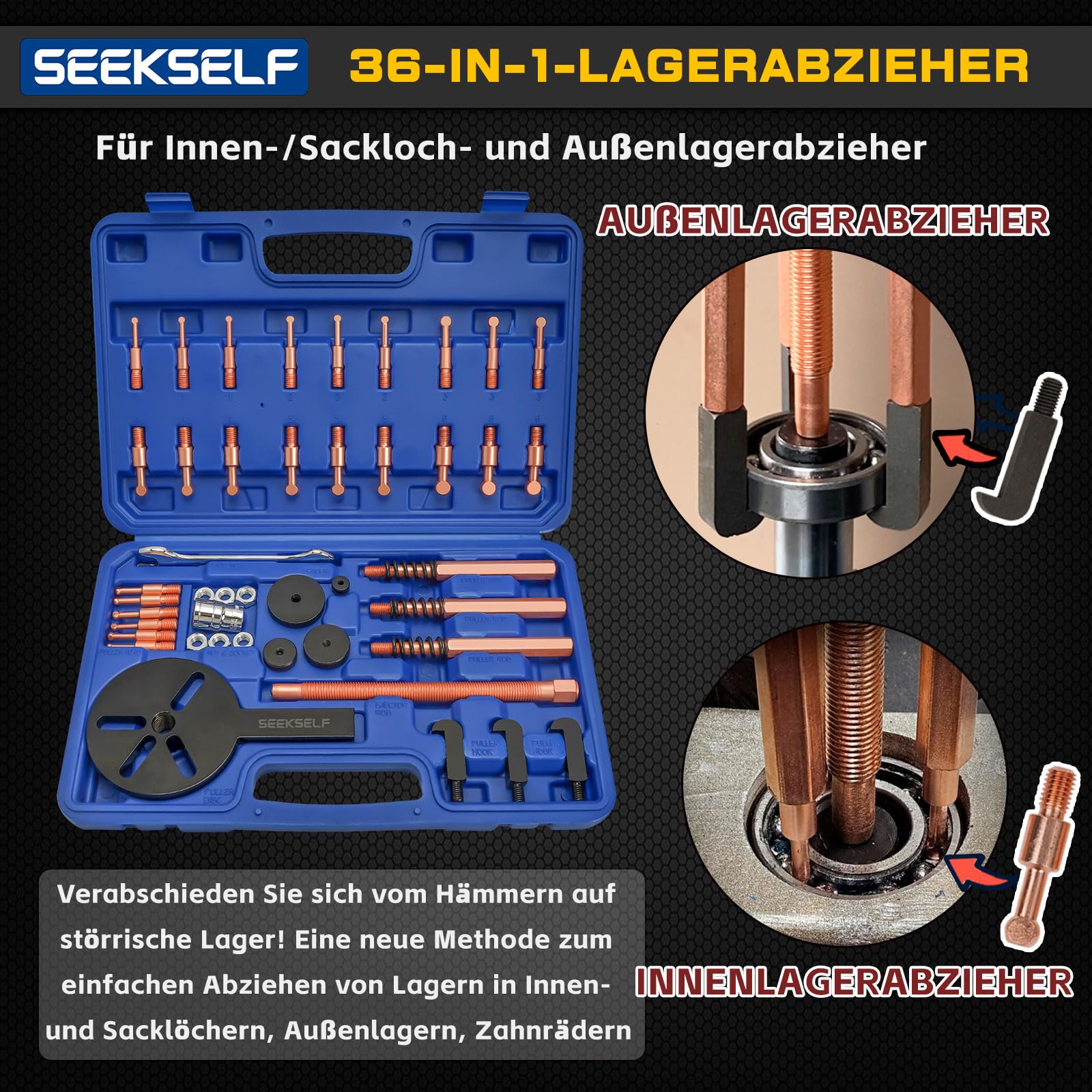 36-in-1 Lagerabzieher-Set, Innenlager Abzieher Trennsatz, Sackloch Lager Entfernungswerkzeug, Lager Demontage Zahnradabzieher, Blau
