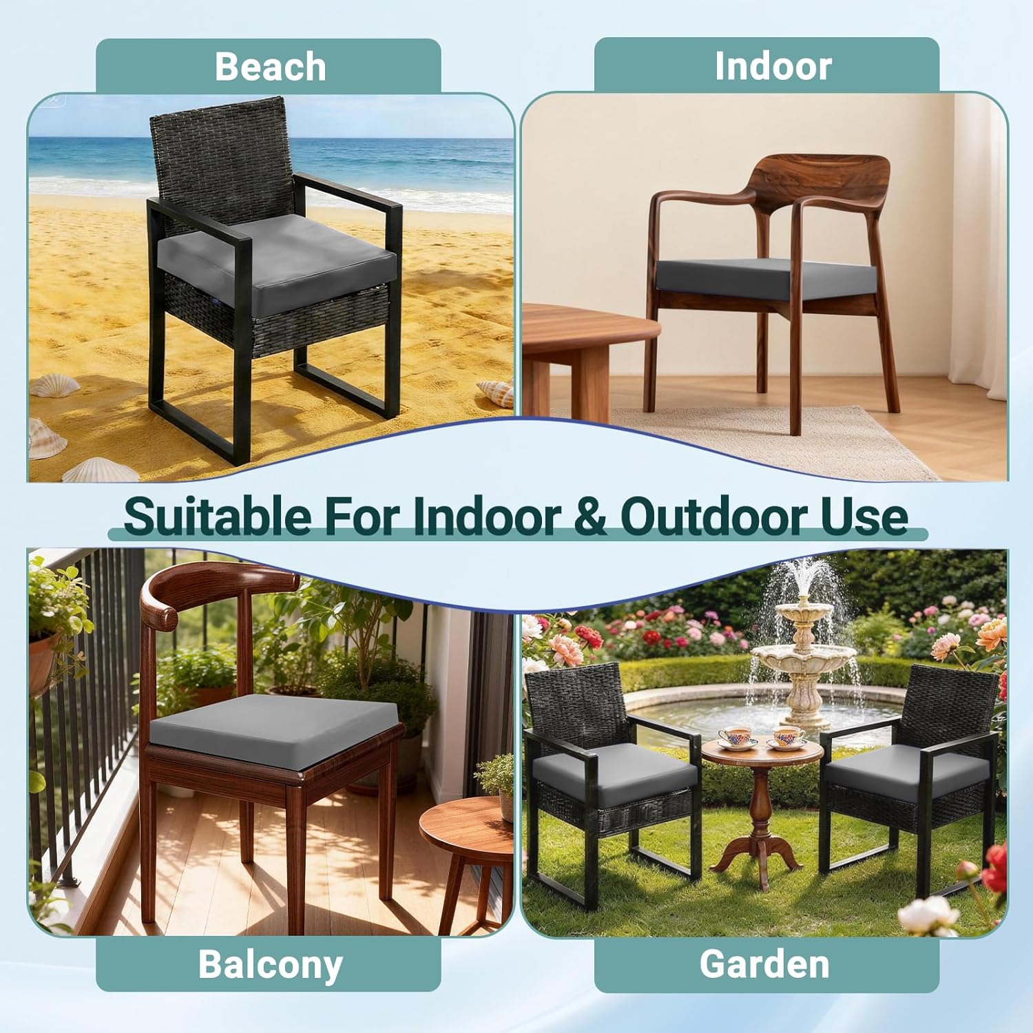 Outdoor Seat Cushion Set 19 x 19 in, Water-Resistant & Fade-Resistan, Patio Furniture Cushions with Removable Cover Deep Seat with Handle and Adjustable Straps for Chair Sofa,4PC NoC-19-DG4