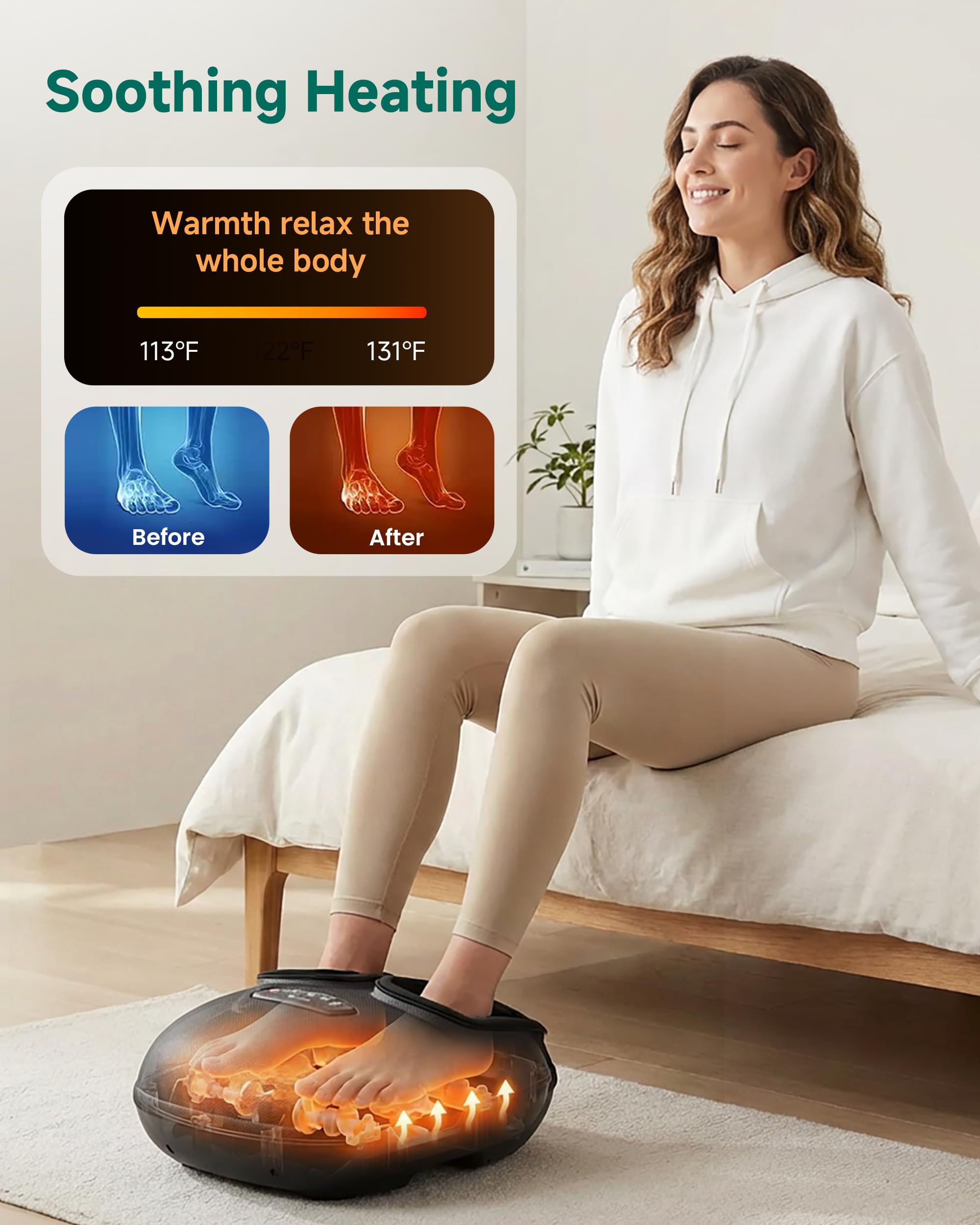 Snailax Shiatsu Fußmassagegerät mit Wärme für Plantarfasziitis Neuropathie, Elektrisches Fussmassagegerät mit 4D tiefen Kneten | Rollen | Kompression | Vibration, Bis Schuhgröße 47, Geschenke