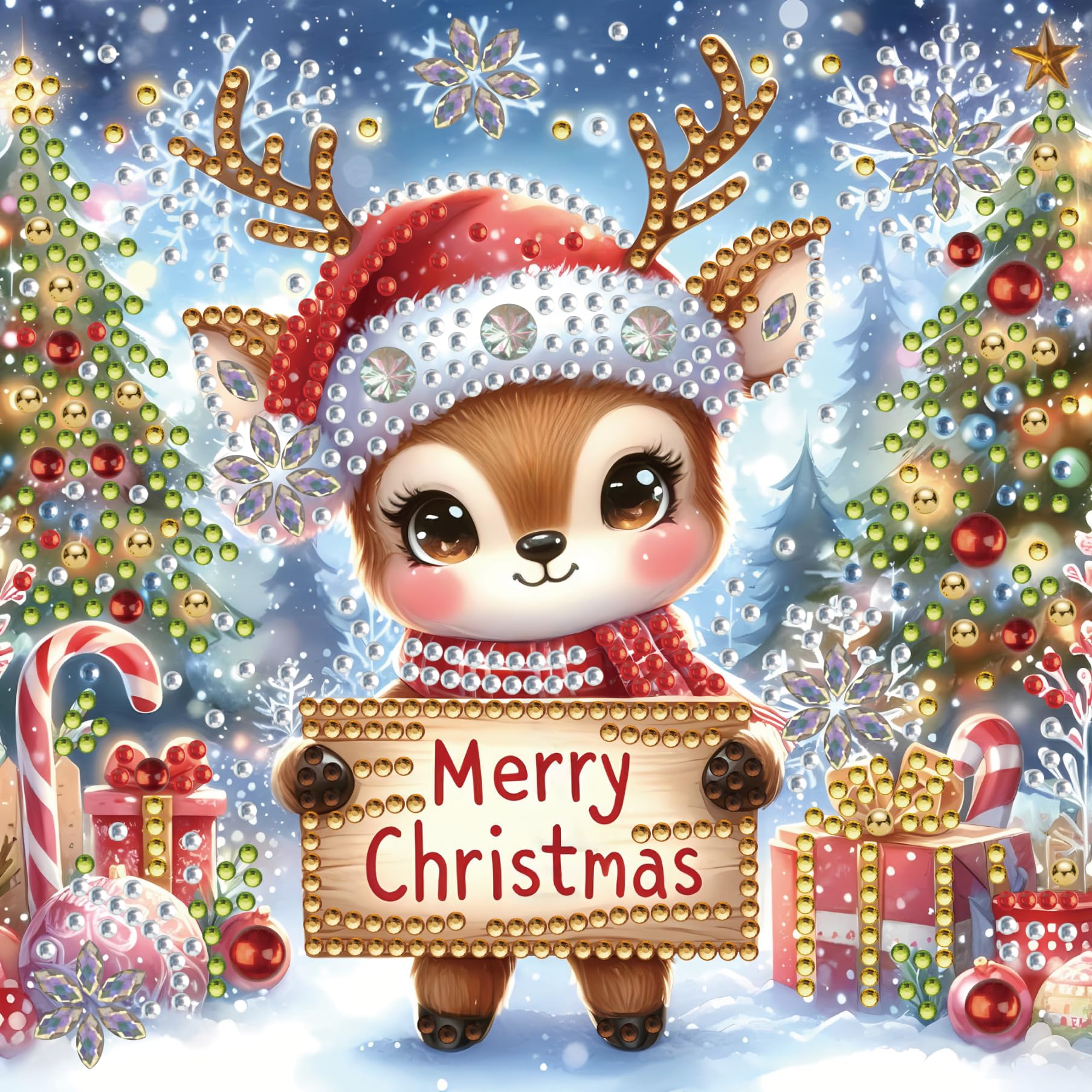 Awesocrafts Little Elk 6Pcs Diamond Art Christmas Cards Kits: Merry Christmas Elk, Diy Painting Cards Sets, 5D Art With Envelopes, Postcards For Handmade Xmas, 30 * 15Cm (Little Elk)
