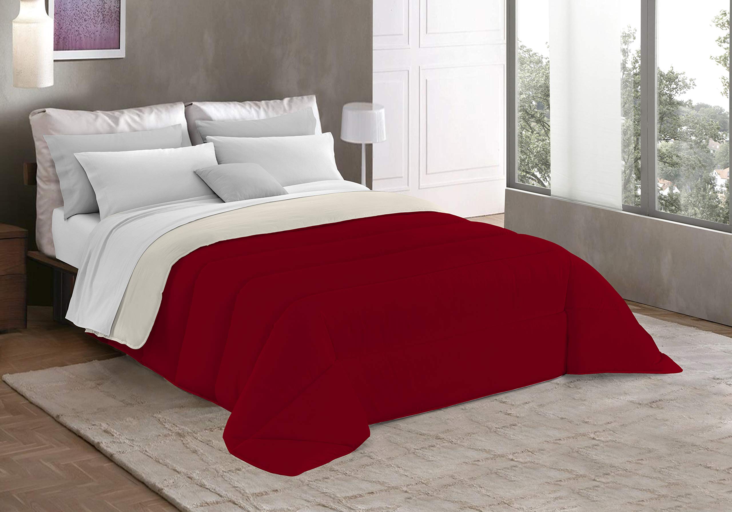 Italian Bed Linen Basic Winter Quilt, Double, Cream/Bordeaux