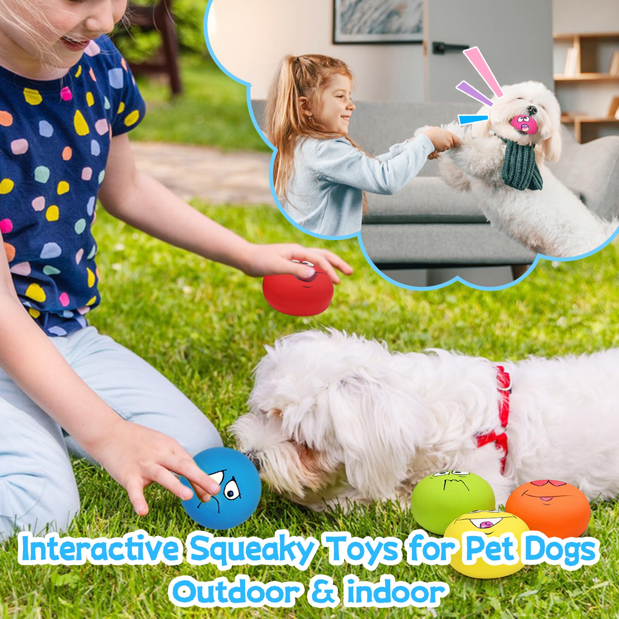 Juguetes de látex chirriantes para perros, juguetes para cachorros sonrientes, juguetes interactivos para perros pequeños, 6 piezas