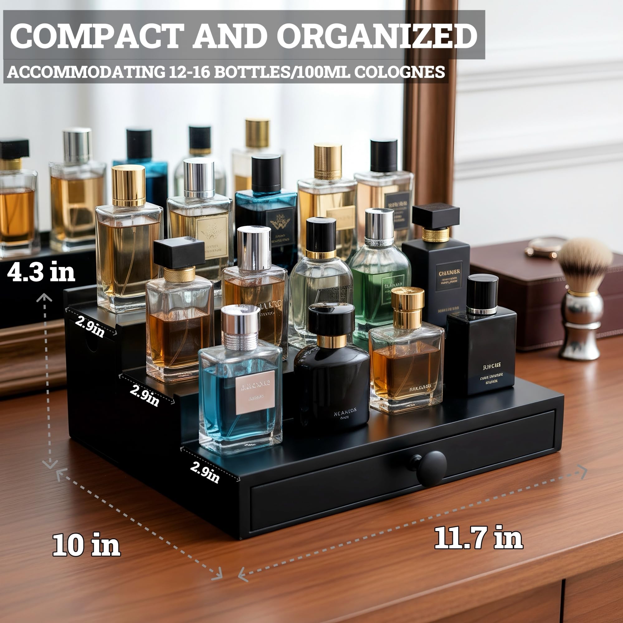 Organizer classico in legno da uomo, a 3 ripiani, con fodera in velluto di alta qualità e elegante confezione regalo, design ordinato, espositore per profumi, idea regalo SELUM