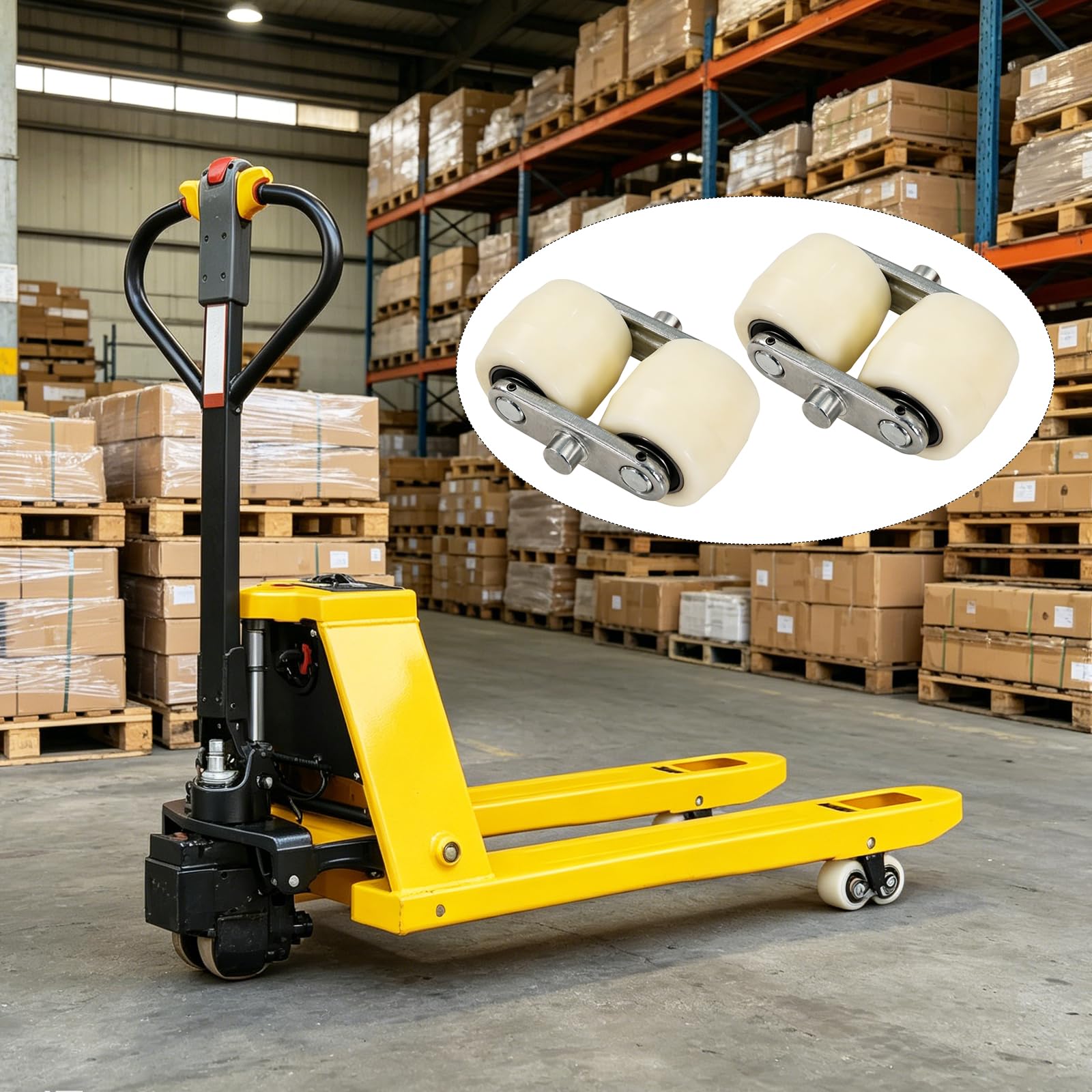 4 Stück Hubwagenrollen Nylon 80 x 70 mm, Achse 2 mm Kugellager Rollen mit Metall Verbindungsplatte Belastung 750 KG für Hubwagen Ersatzrollen