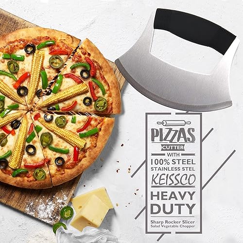 Miniatura 5 de Pizza Cutter Stainless Steel Ulu knife Razor Sharp Rocker Slicer Cutter Mincing Mezzaluna Knife Salad Vegetable Chopper with Upgraded Ergonomic