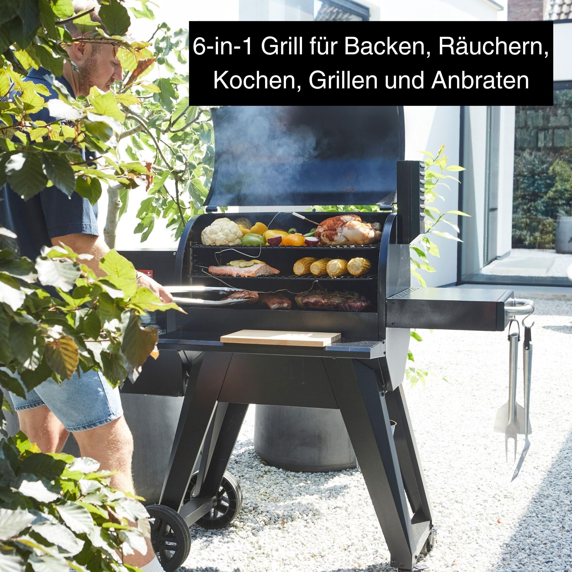 Barbecook Pellet Smoker grill Arthur mit 3 verstellbaren Rosten, 75°C-260°C, schwarz, 126x72x130 cm