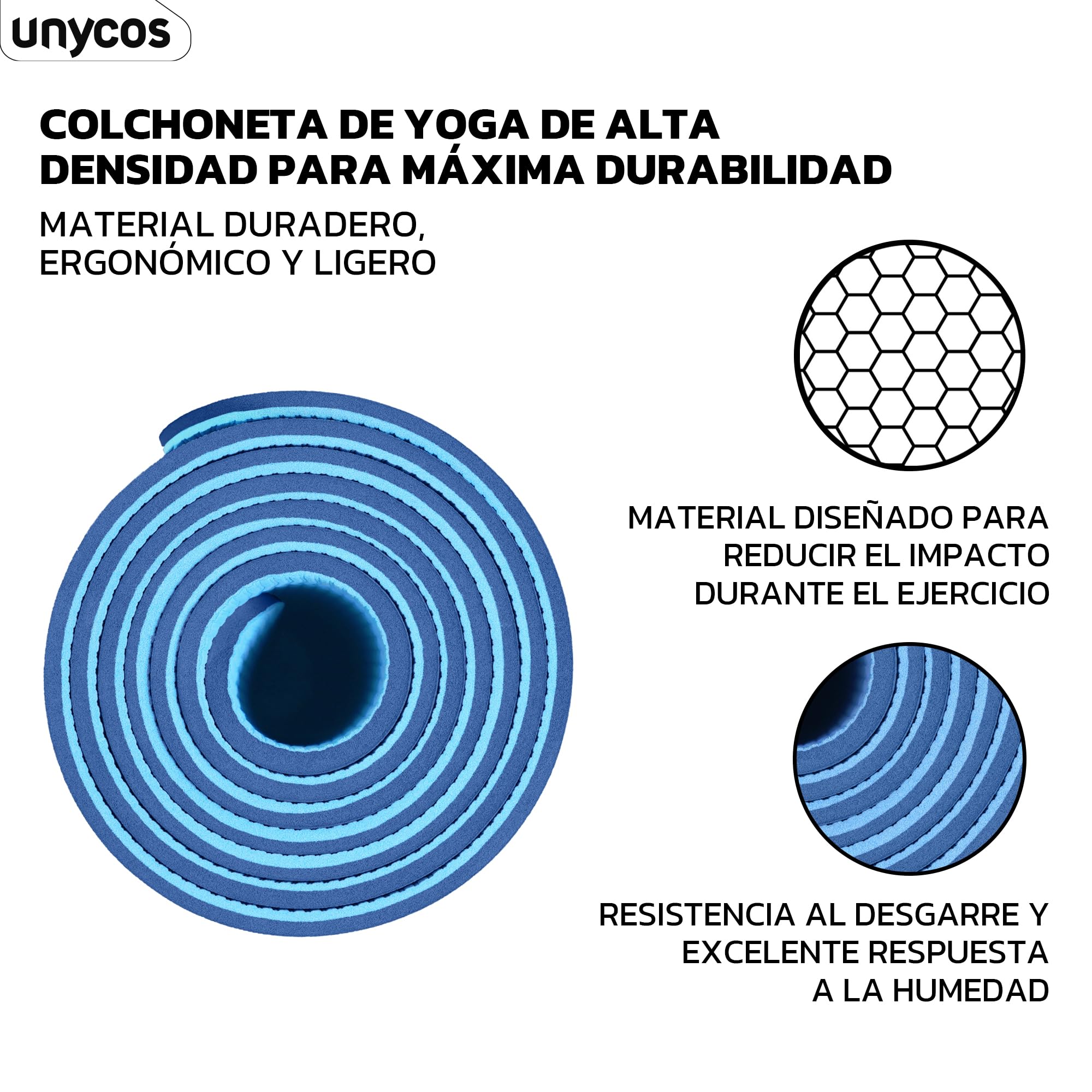 unycos - Esterilla de Yoga, Pilates y Otros Deportes - Colchoneta Antideslizante TPE con Bolsa y Correa para Llevar al Hombro | Ecológica - No Tóxica - 183 x 61 cm