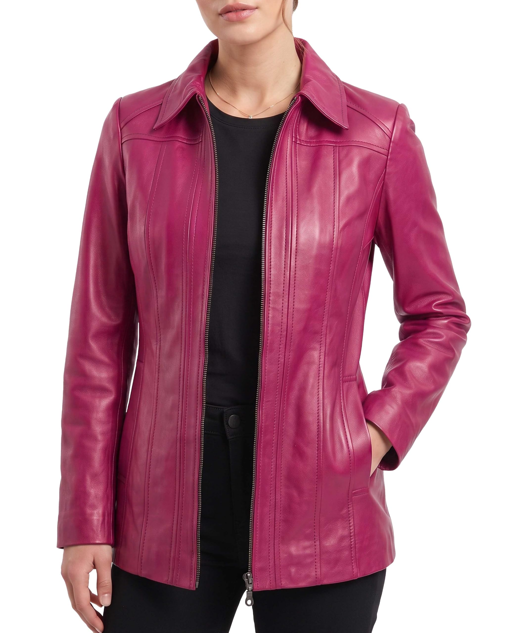 Women's Real Lambskin Leather Jacket, Long Length Casual Style