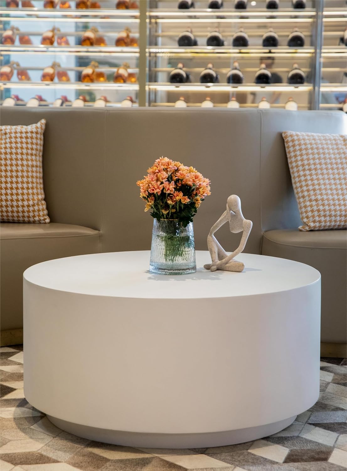 Elementi Home Rome 34" Medium Round Concrete Accent Coffee Table, Modern Minimalist Coffee Table, Concrete Furniture, Accent Table for Patio, Living Room, Bedroom, Indoor and Outdoor (Cream White)