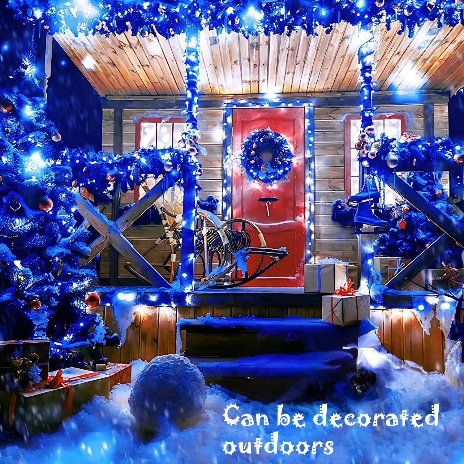 Amzxart Catena di luci solari per esterni,22 m, 200 LED, per esterni, luce solare, 8 modalità, decorazione natalizia per esterni, IP65, impermeabile, per balcone, albero di Natale (blu).