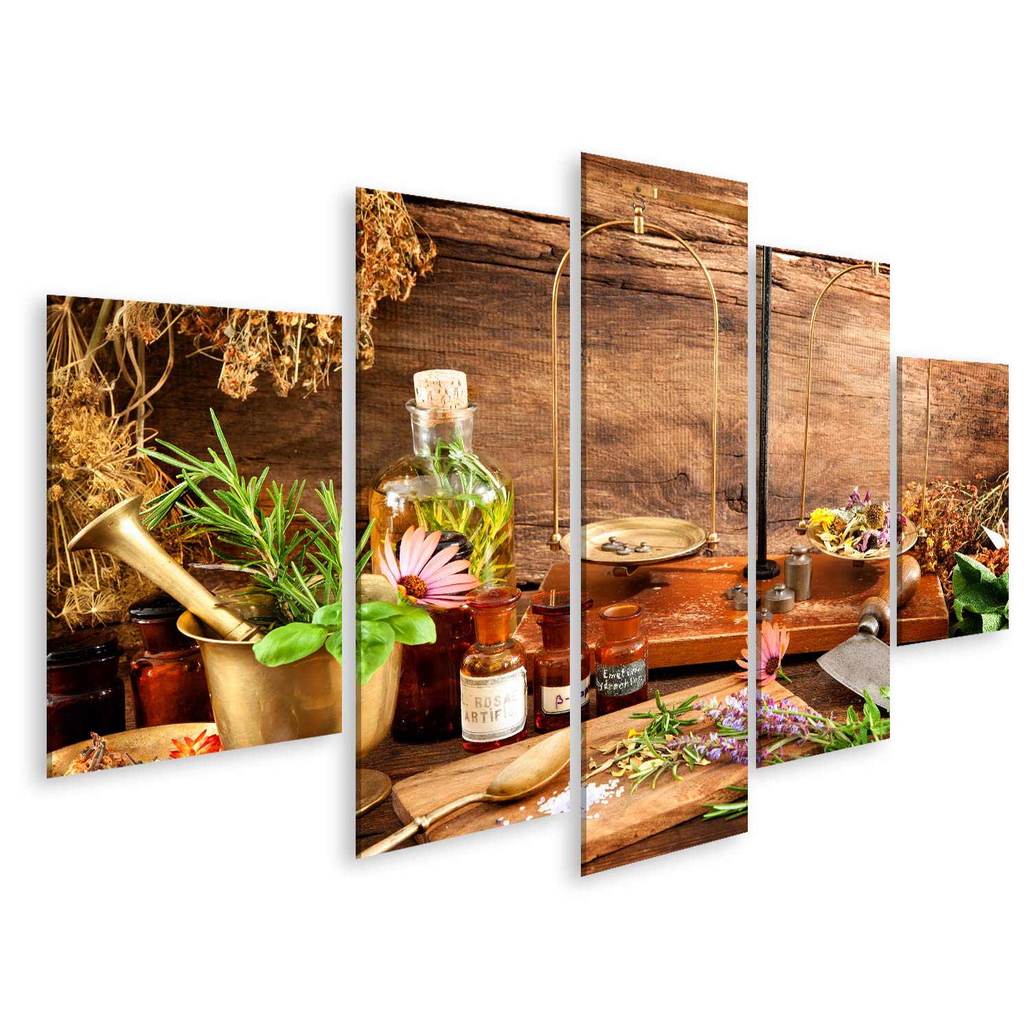 islandburner Quadro su tela Medicina alternativa antica naturale a base di erbe fiale scala sfondo di legno Stampe Arte Poster Murale