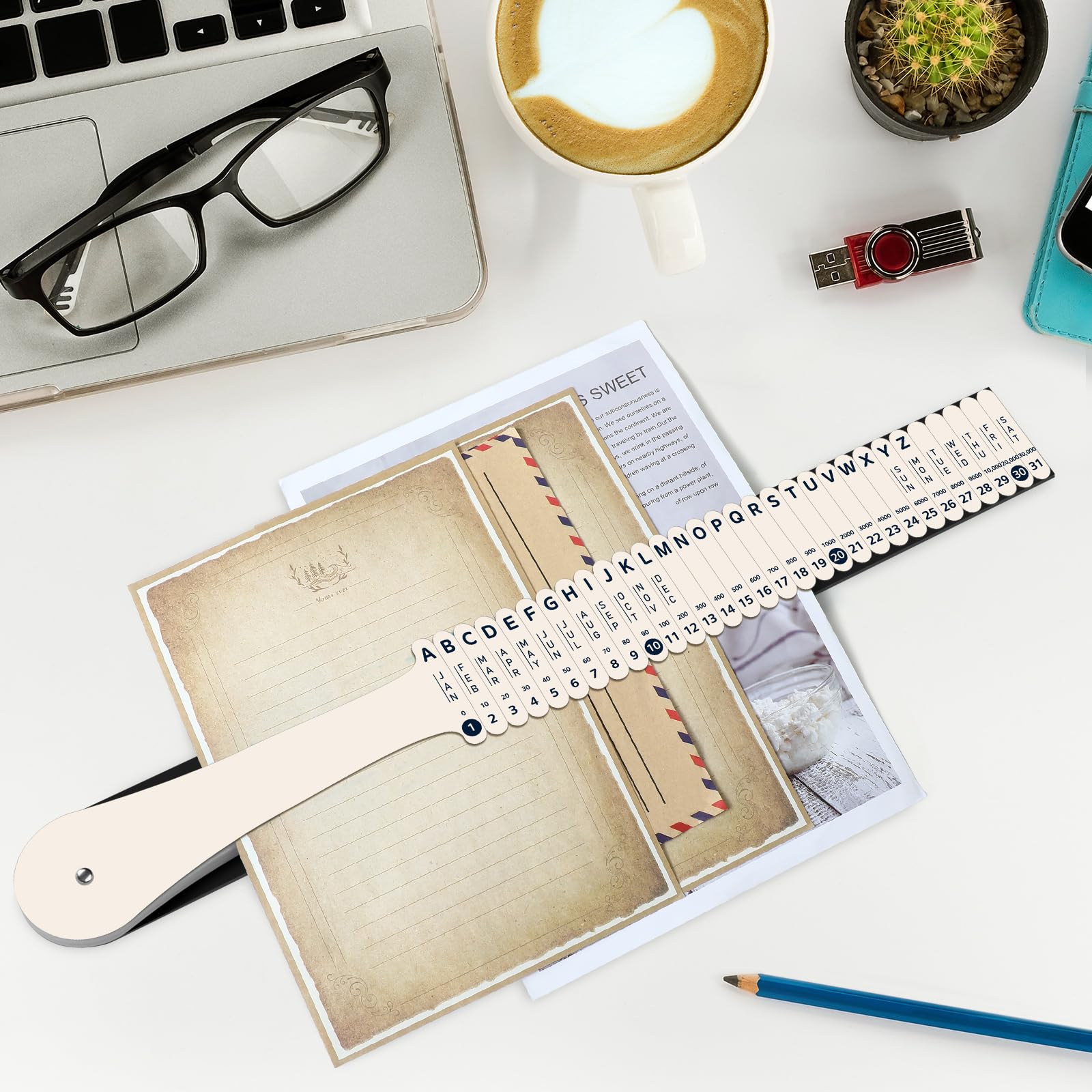 PerKoop Clasificador de documentos de plástico multiusos, organizador alfabético compacto vertical de papel para oficina de archivos, color beige, 2.52 x 23.5 pulgadas (2 juegos)