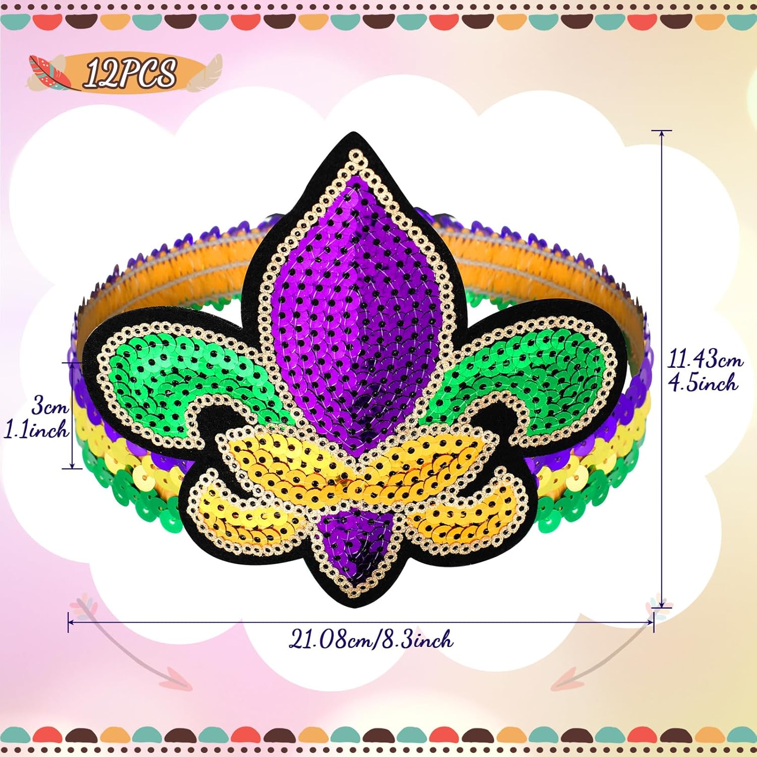 Sanwuta 12 Pcs Mardi Gras Feather Headband Sequins Glitter Hair Band for Masquerade 1920s Carnival Birthday Halloween Party (Glitter Style) - Image 2