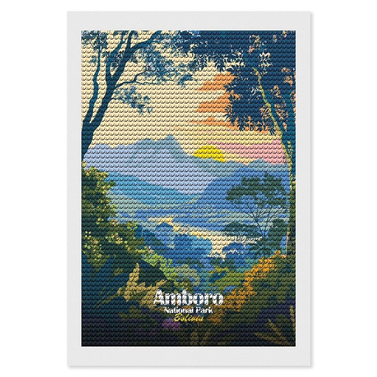 Junmoney Amboro National Park Bolivia Illustration Round Drill Diamond Painting 8"x12", for Adults, Creative Leisure Activity, Office Decor, Holiday Gift Idea