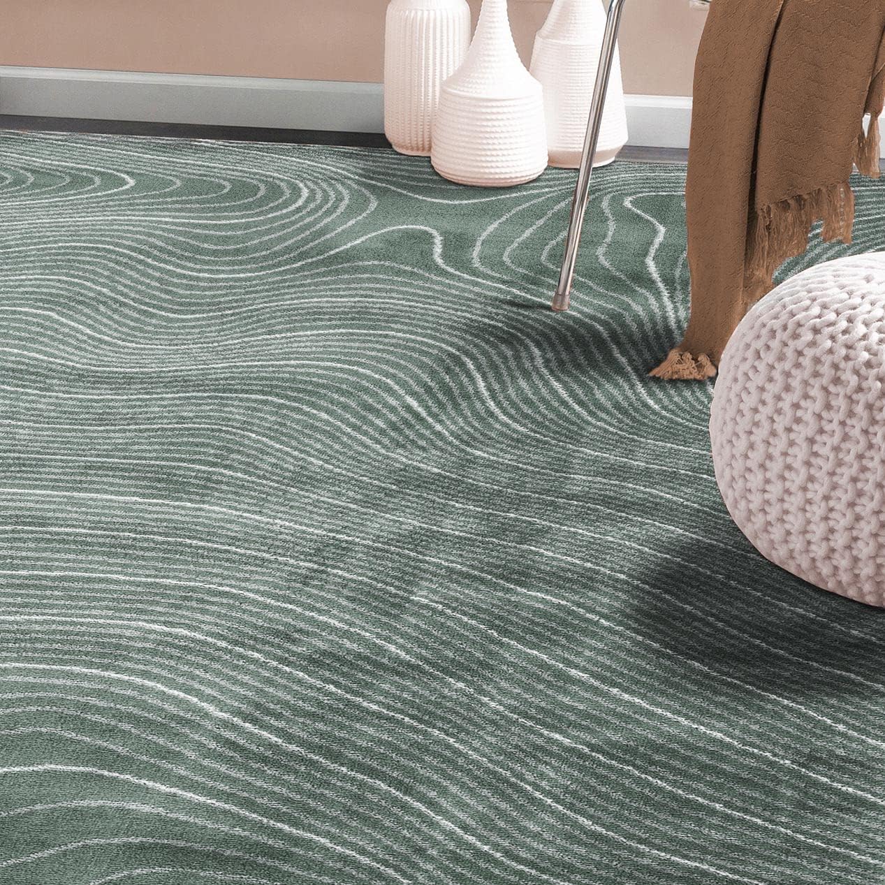 Superior Indoor Area Rug, Plush Carpet Cover, High-Traffic Rugs, Jute Backing, Hallways, Entry, Office, Living Room, Kitchen, Modern Abstract Wood Grain, Veer Collection, 5' x 8', Slate