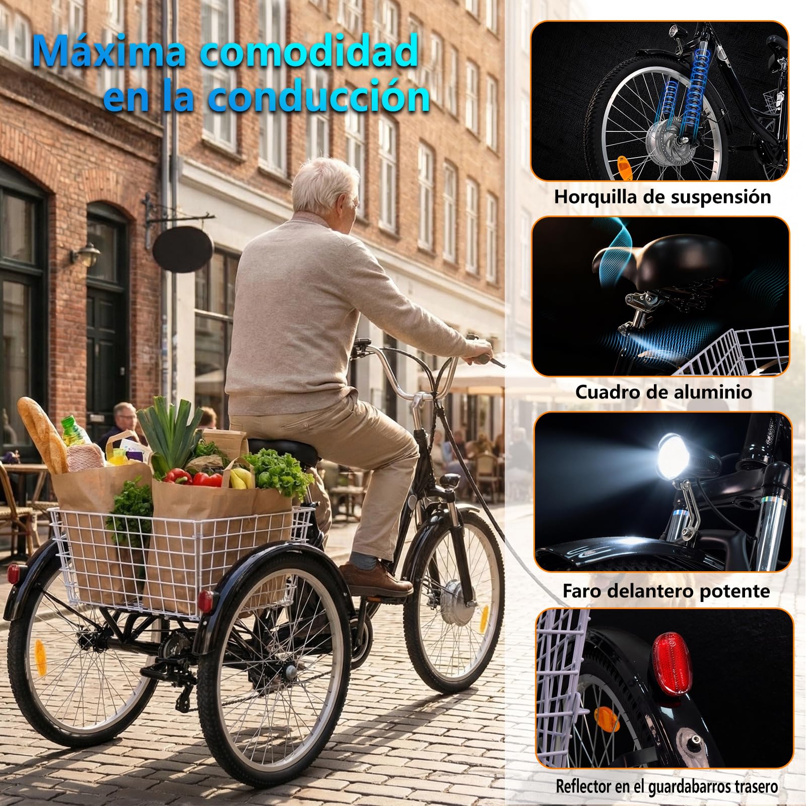Triciclo eléctrico para adultos, 24 pulgadas, plegable, para hombre y mujer, 3 ruedas, con batería de litio de 36 V, 15 Ah, motor de 250 W, pantalla LCD, velocidad 25 km/h