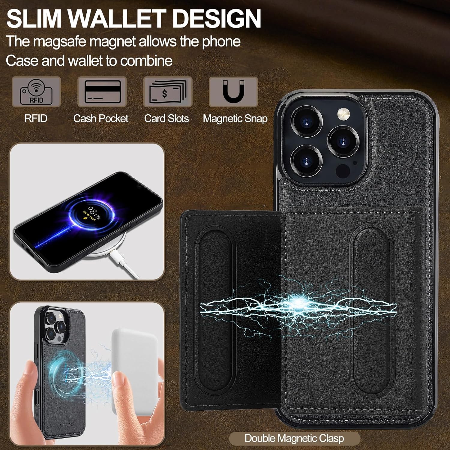 SZHAIYU L5 2 in 1 Detachable Leather Wallet and Phone Cases Compatible with iPhone 16 Pro Max Case with Card Holder RFID Blocking, Compatible with Magsafe Charging 6.9'' (Black,IP 16 Pro Max) - Image 6