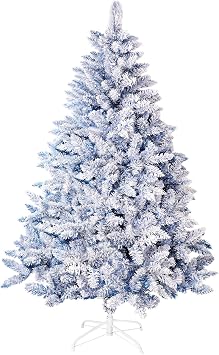 6ft Premium Hinged Artificial Holiday Christmas Tree for Home, Office, Party Decoration Snow Flocked Xmas Pine with 1,000 Branch Tips, Easy Assembly, Metal Hinges & Base Blue