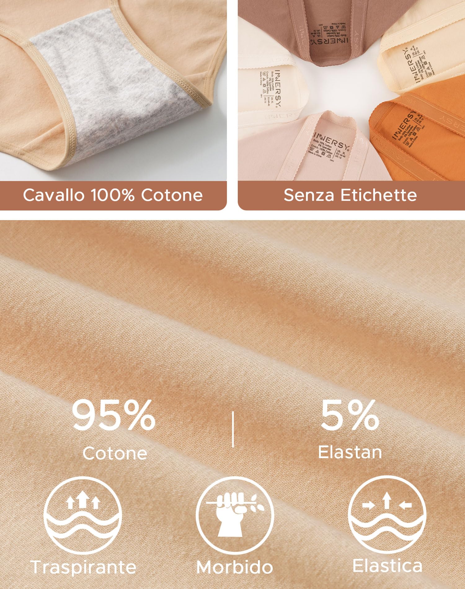 INNERSY Mutande Donna Cotone Taglie Forti Slip Vita Alta Mutandine Culotte 40-62(XL-5XL) Pacco da 5