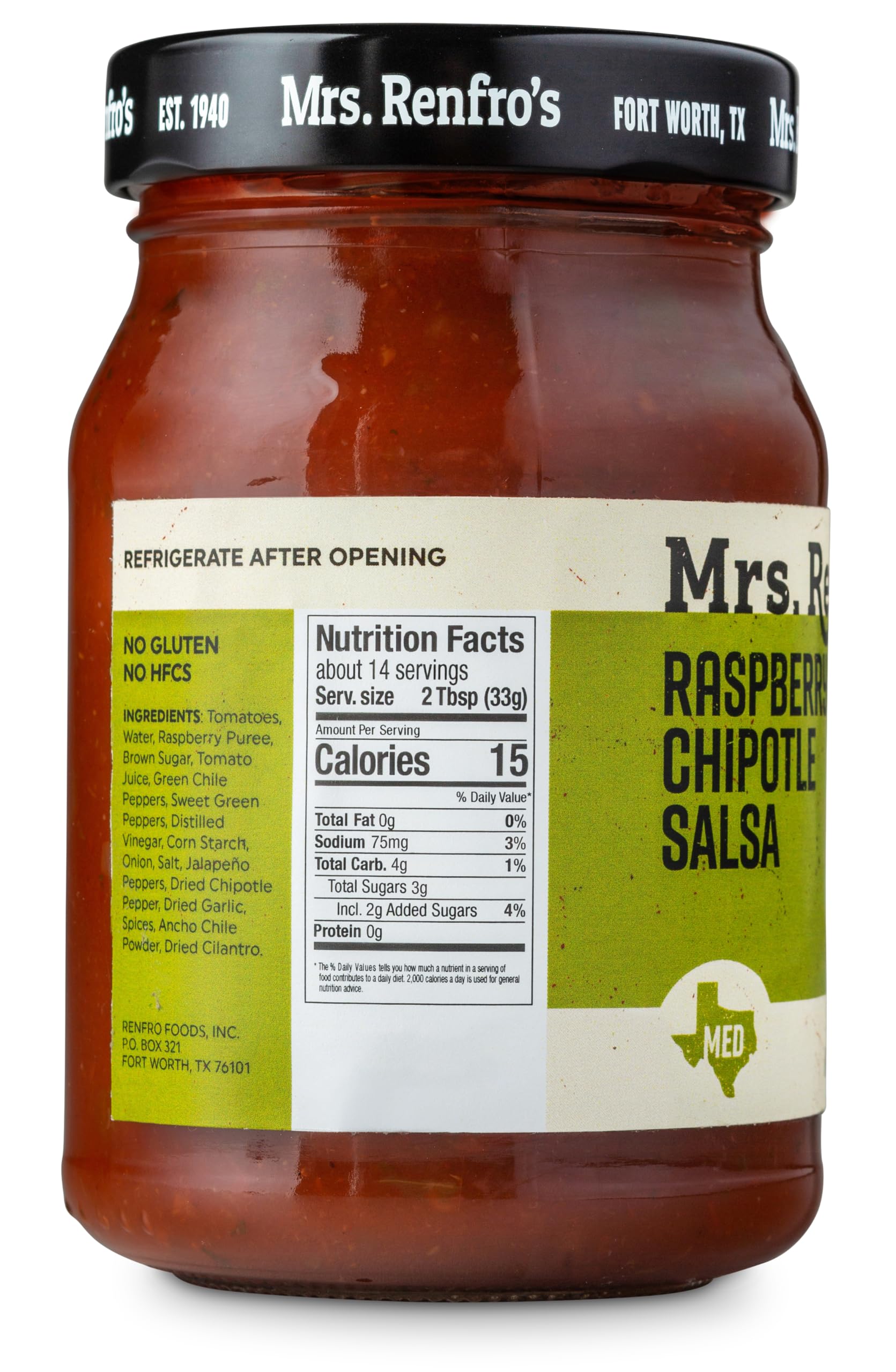 Mrs. Renfro's Salsa Chipotle, Raspberry, 6x16oz