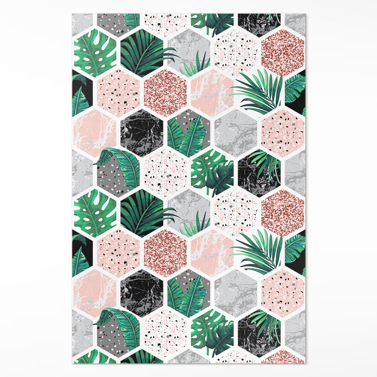 Tapis en vinyle 80x120 cm motif hexagones tropicaux Floorart pour sol de cuisine et salon