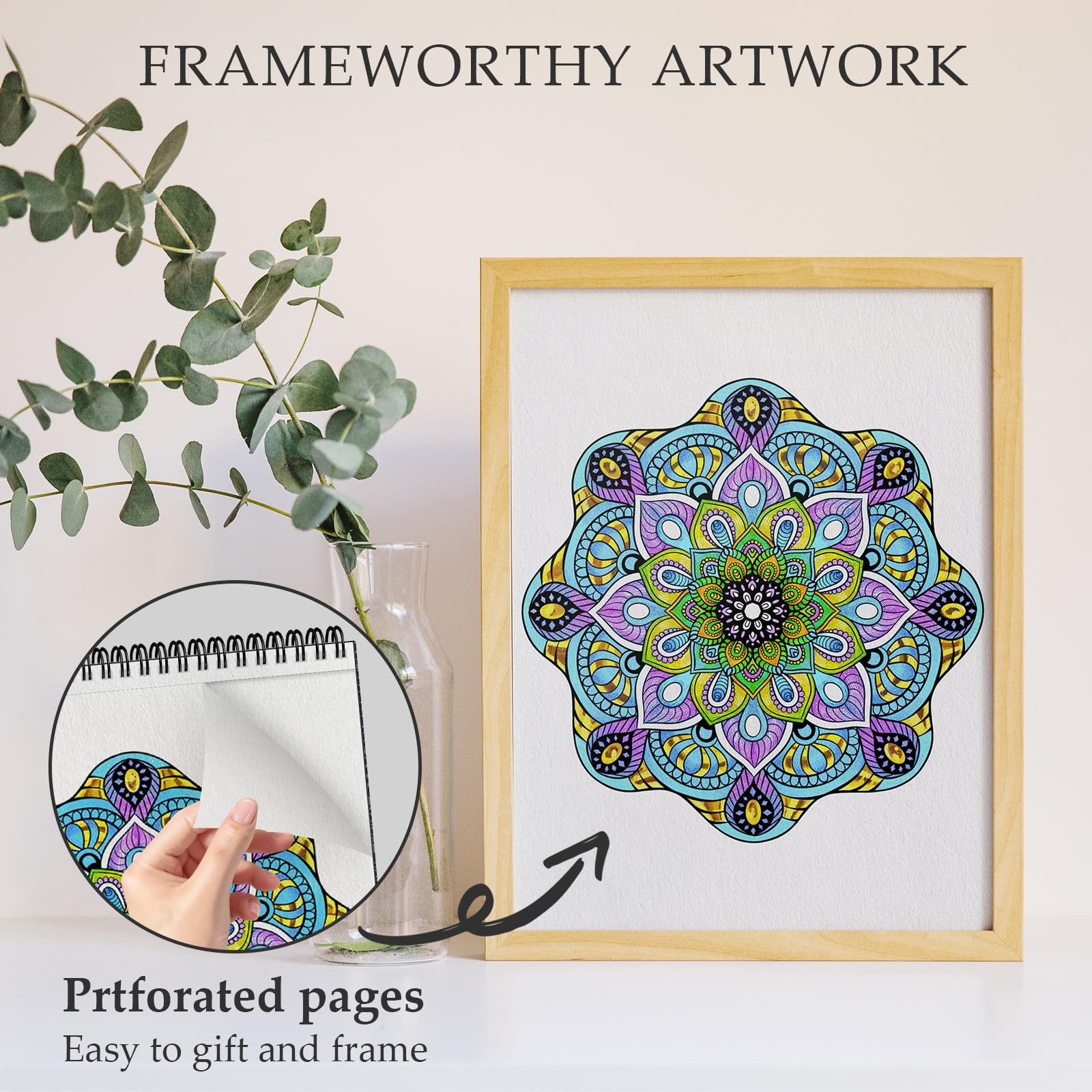 Mandala-Malbuch für Erwachsene und Frauen, Entspannung, Erwachsenen-Malbuch für Frauen, Entspannung mit 50 Mustern, fester Einband, dickes Papier, Spiralbindung, handgezeichnetes Design, Geschenk zum