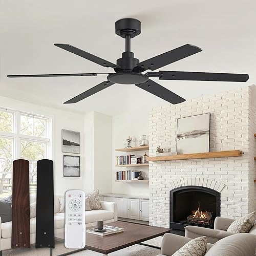 Fanbulous Ceiling Fan No Light, 48 Inch Indoor/Outdoor 6 Blades Ceiling Fan with Remote, 6-Speeds, Quiet Reversible DC Motor, Fans Without Light for Tilted Ceiling/Bedroom/Living Room/Patios
