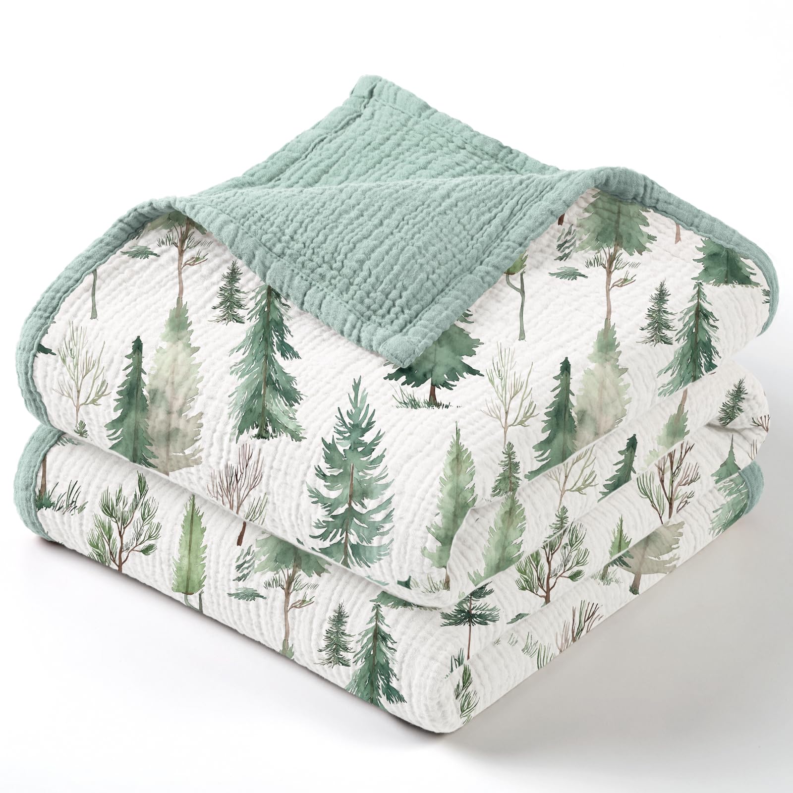 lulumoon Muslin Baby Blanket Neutral Lightweight Cotton for Toddler - Ideal for Christmas Registry Gift 47 x47 Pine
