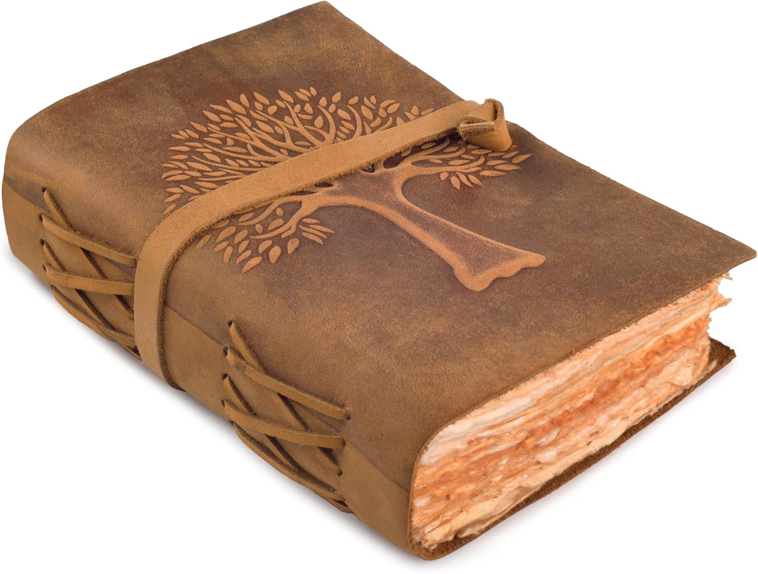 MDS Tree of Life Leather Journal 7 x 5 Inches – Vintage Handmade Leather Bound Diary with 200 Deckle Edge Antique Papers – Book of Shadows, Sketchbook, Writing Notebook for Men & Women - Brown
