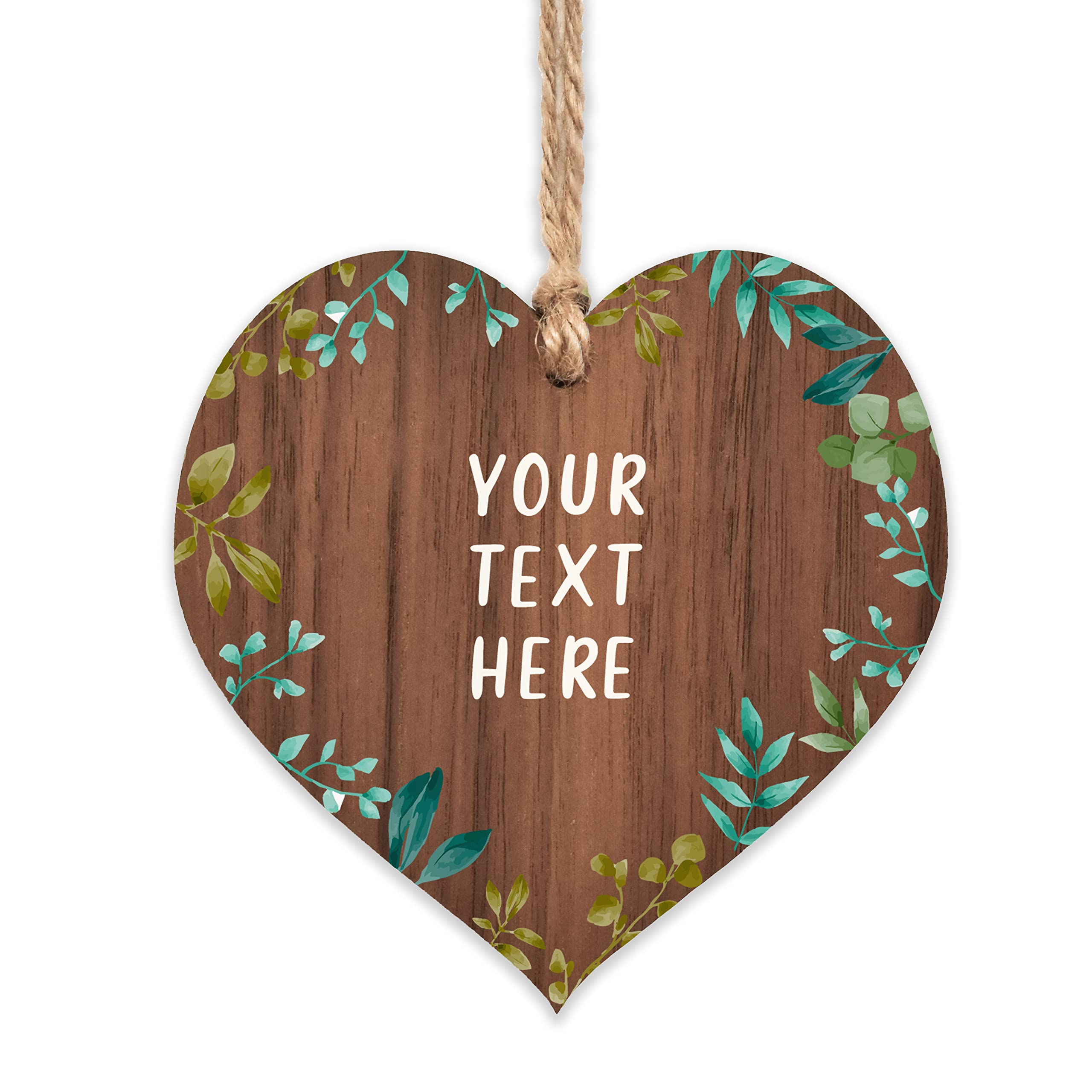 Your text here wooden heart hanging wooden heart | sentimental personalised custom gift for friend with your own special message (Green)