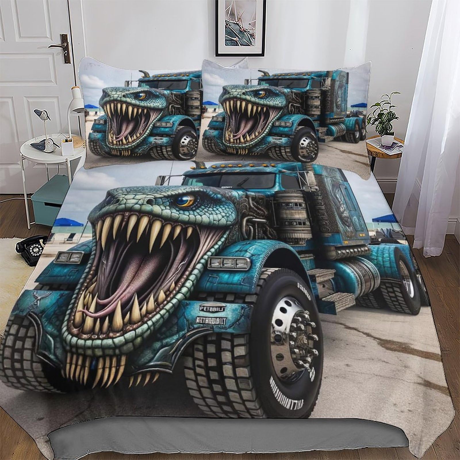Housse de couette hypoallergénique camion 200x200 pour protéger la peau sensible des enfants