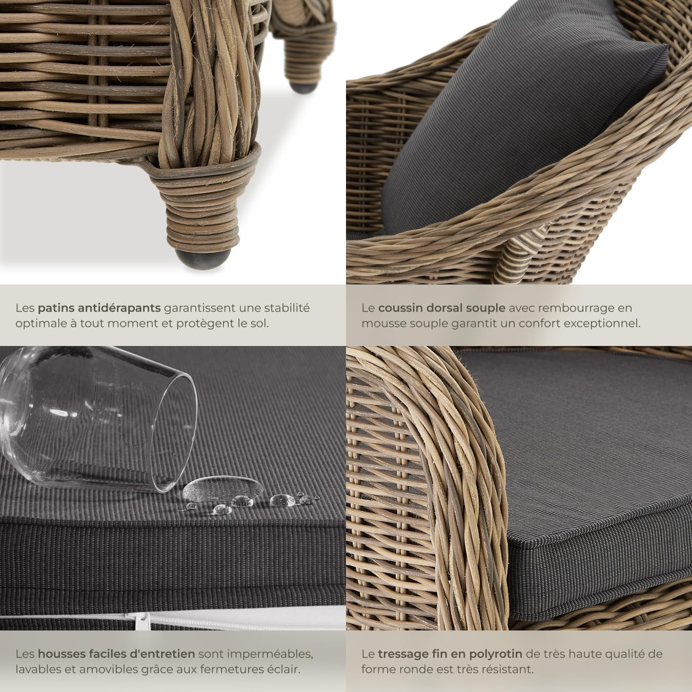 tectake® Ensemble de 2 Fauteuils Confortables avec Accoudoirs, Salon de Jardin Exterieur ou Intérieur, PolyRotin et Aluminium, Coussins Inclus, Mobilier de Jardin Amenagement Balcon Terrasse Veranda