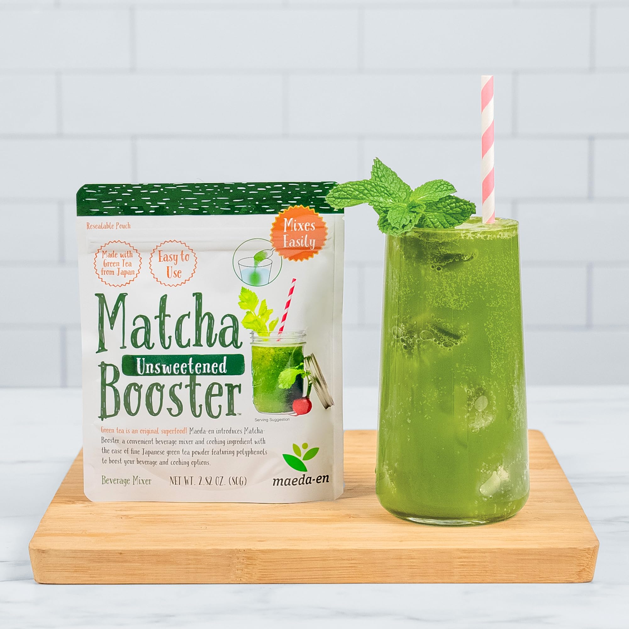 MAEDA-EN Matcha Booster Unsweetened Green Tea Powder 80g Japanese Origin Resealable Pouch for Latte Smoothies and Baking 27143 — view 7