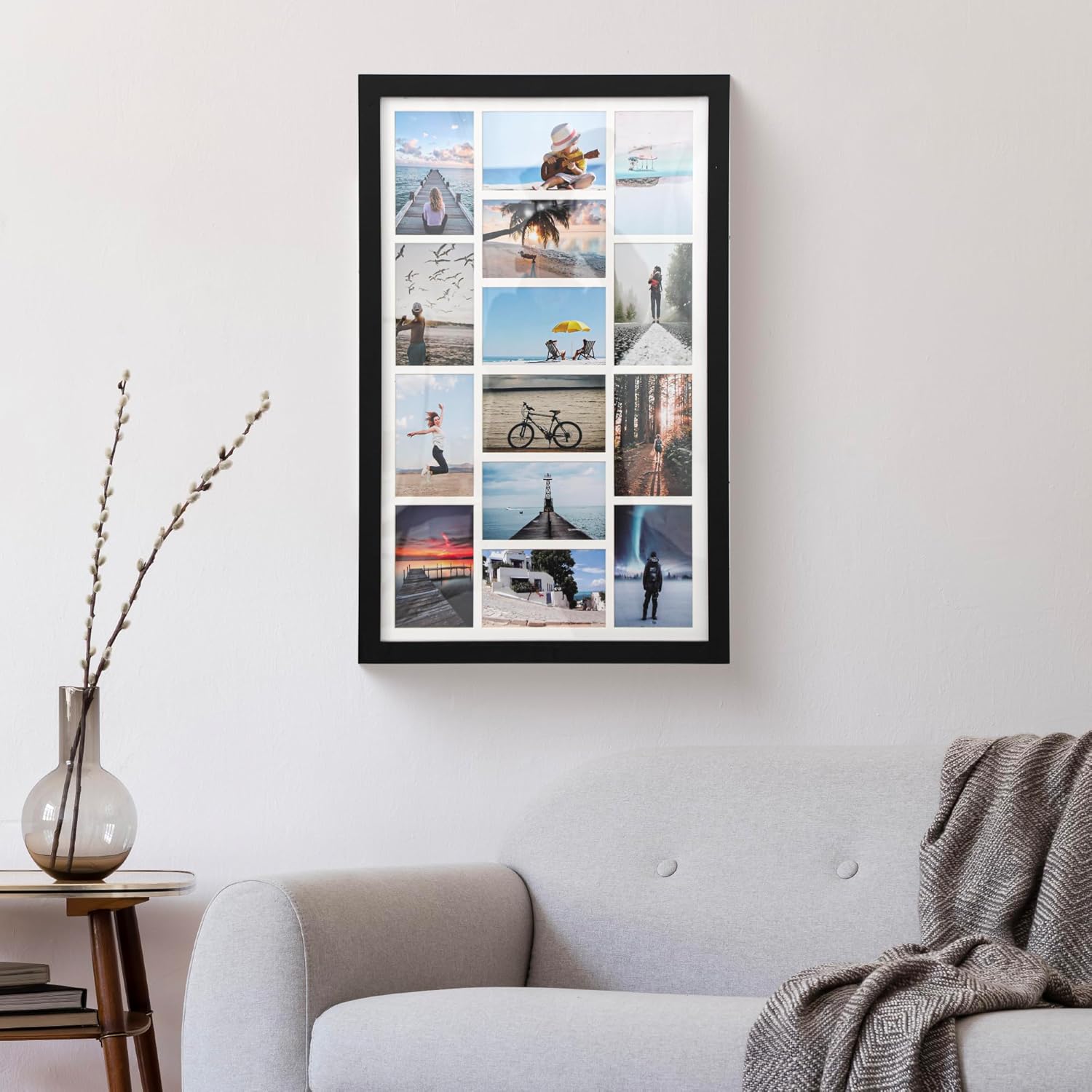 27x17 Inch Large Wood Collage Picture Frames for Wall,14 Opening 4x6 Multiple Picture Frame with Mat,Display Photos(Black)