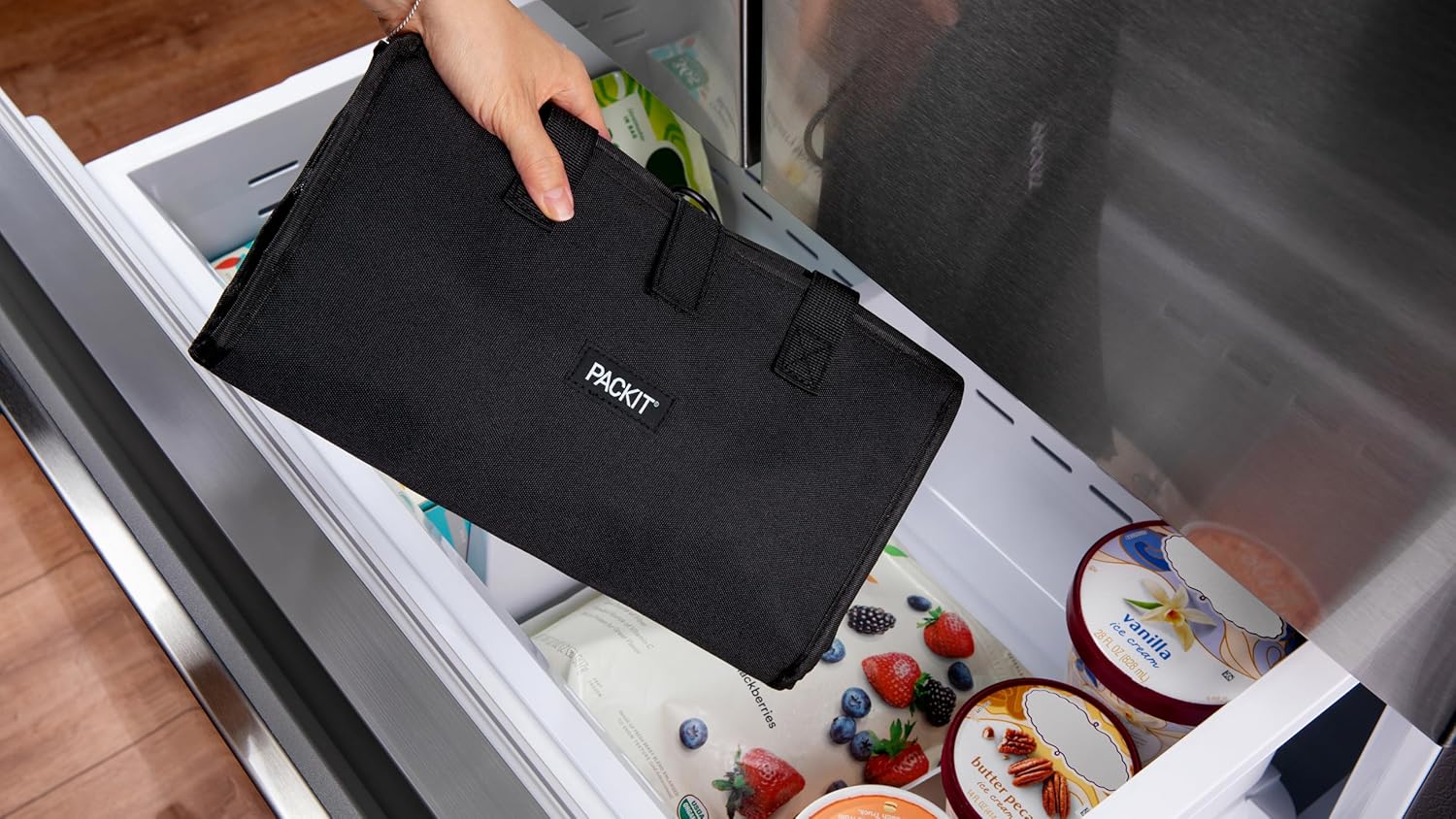 PackIt Freezable Grocery Tote, with EcoFreeze Technology, Foldable, Reusable, Zip Closure, Dual Handles - Image 2