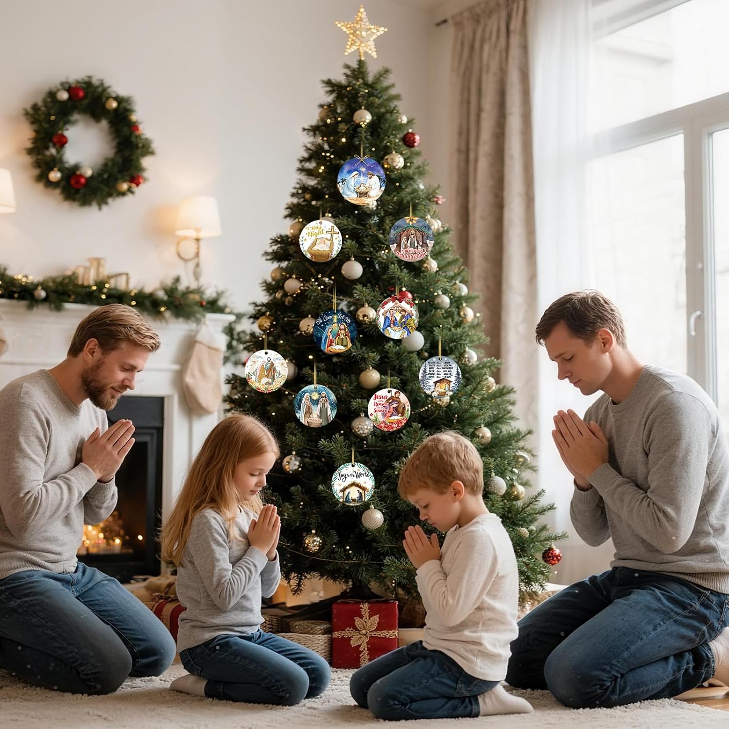 HOWAF Nativity Scene Ornaments for Christmas Tree, Christmas Nativity Scene Ornaments Gifts Bulk, Religious Catholic Gifts Birth of Jesus Christian Ornament - Image 6