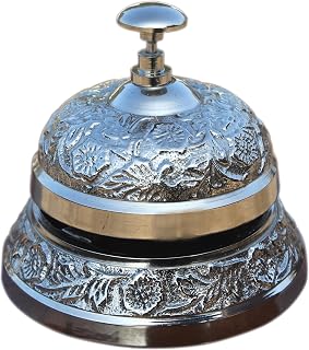 Silver Chrome Desk/Table Bell. Victorian Style Vintage Embosed Call Bell for Hotel, Office, Receptions, Decorations & Service Counter.