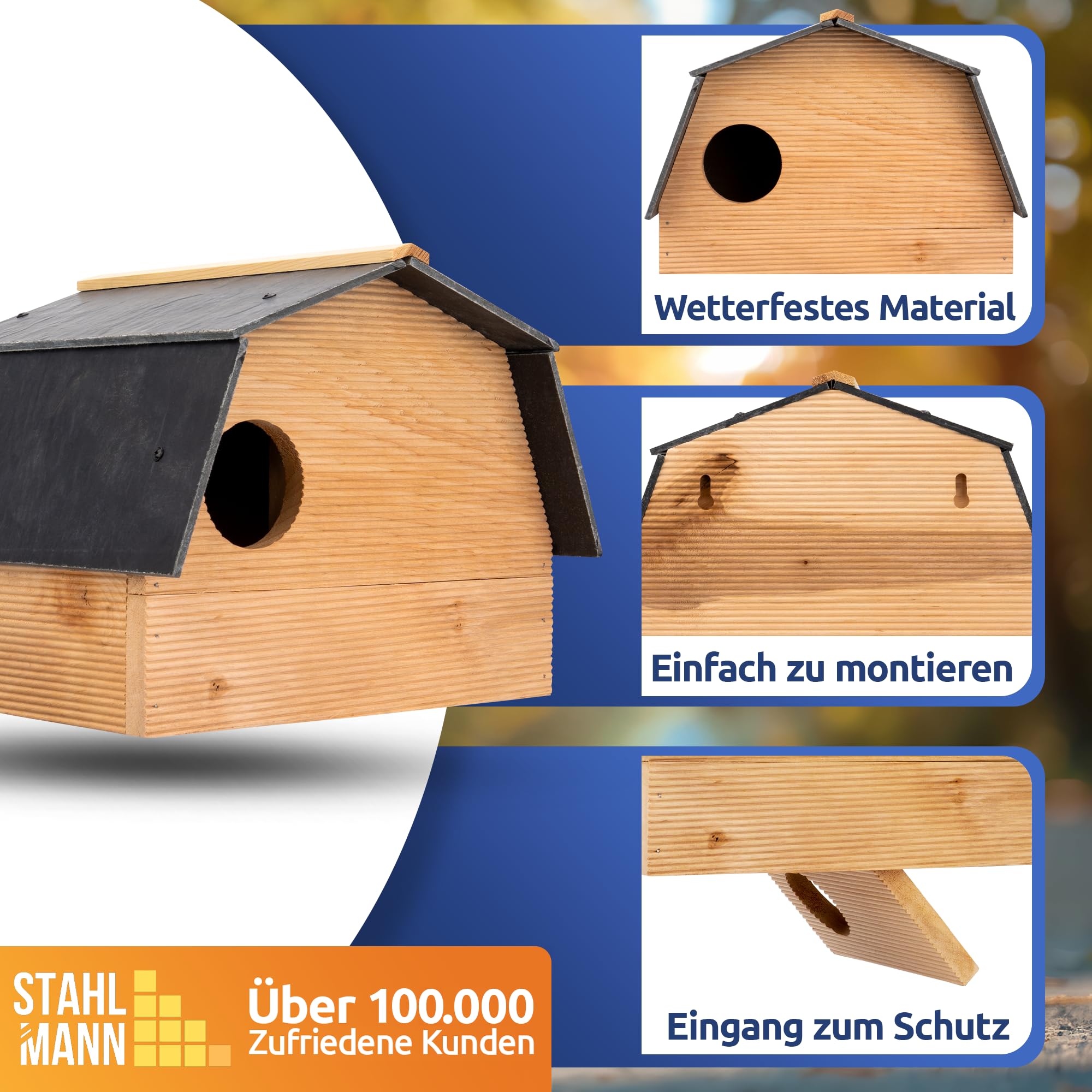 STAHLMANN® XXL Eichhörnchen Futterhaus [inkl. 500 g Eichhörnchenfutter] - Futterstelle zum Aufhängen [AUS WETTERFESTEM KIEFERNHOLZ] - Futterbox für Eichhörnchen und ihre Jungtiere