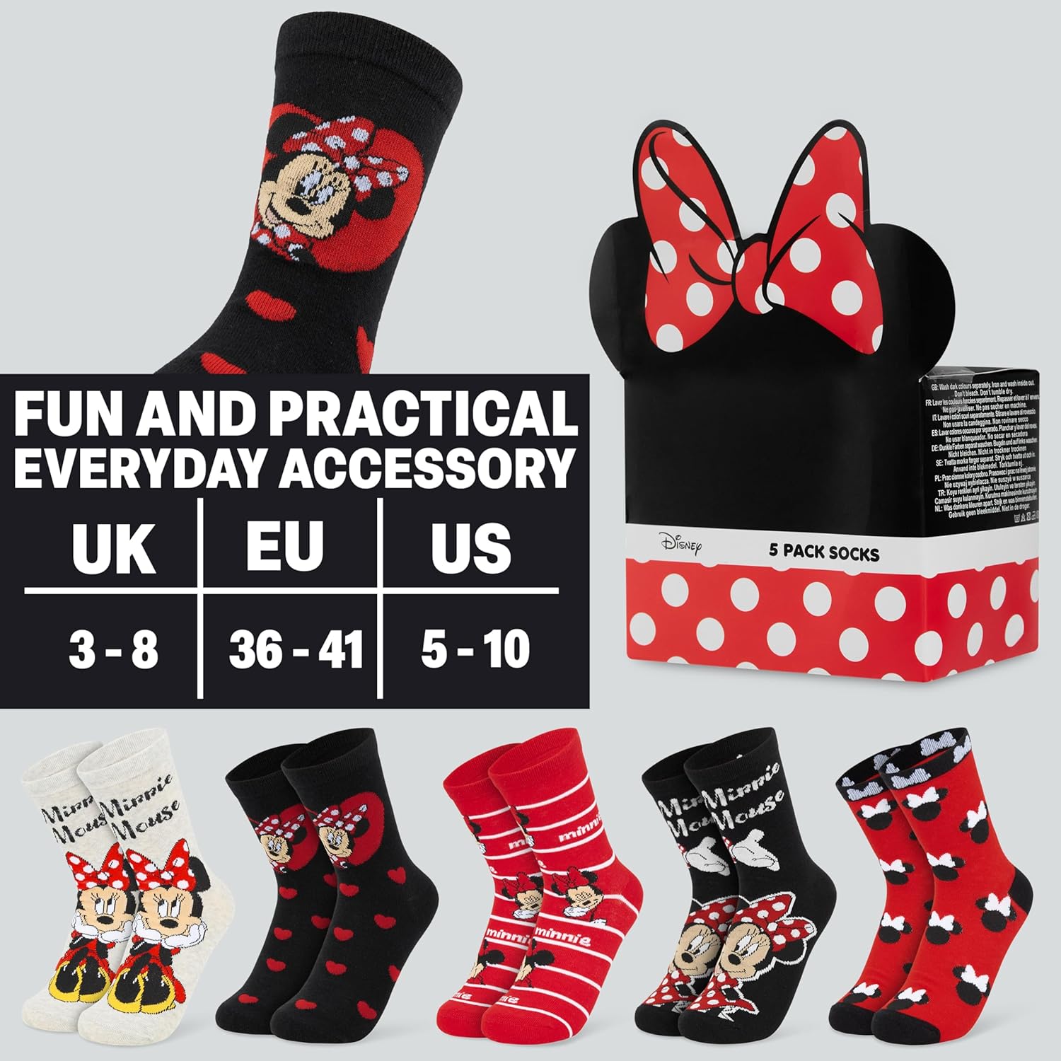 Disney Socks Valentines Day Gifts for Women, Wife, Girlfriend, Pack of 5 Soft Breathable Crew Character Socks for Lounging - Image 6