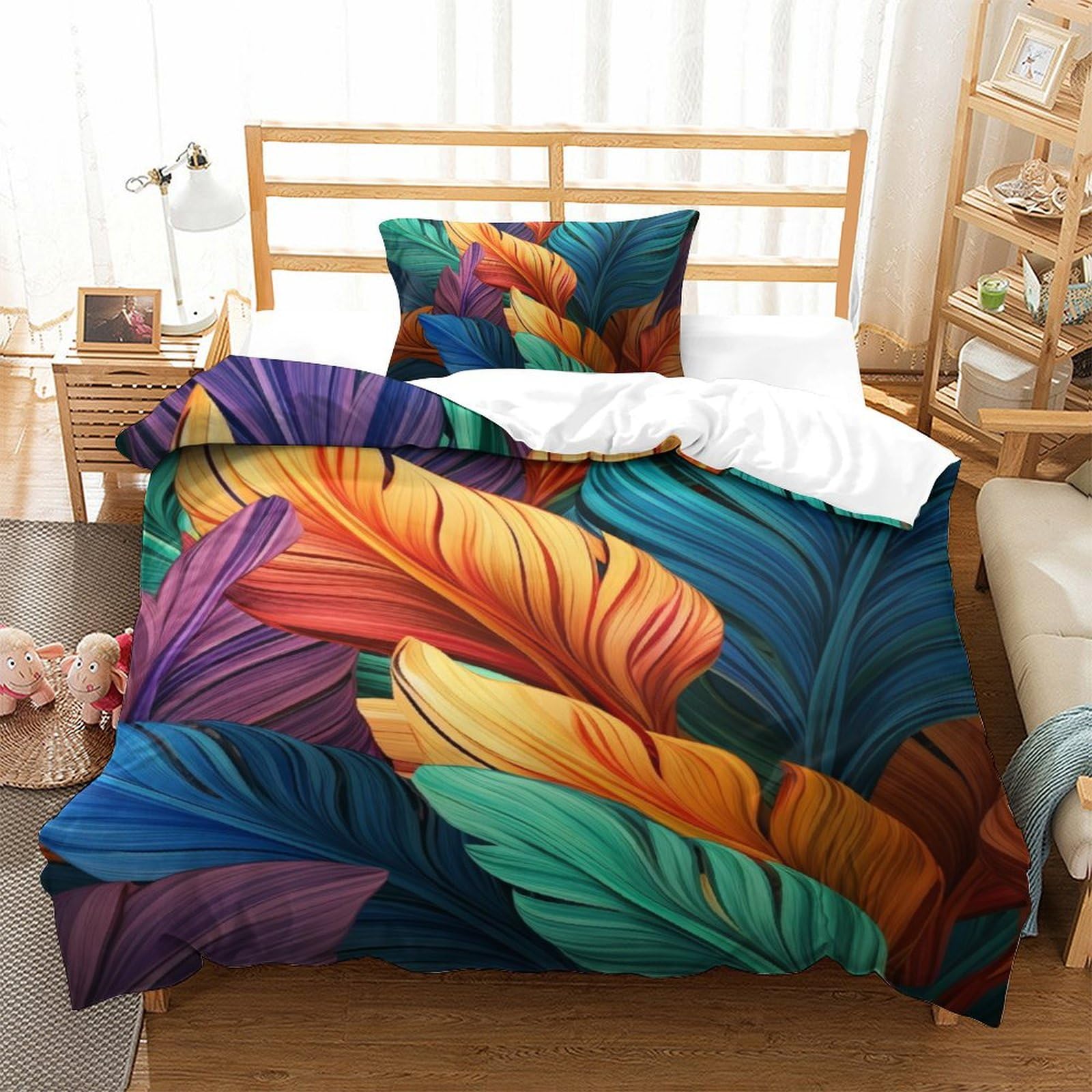Housse de couette plumes fermeture éclair invisible pour lit simple enfant et ado sans glisser
