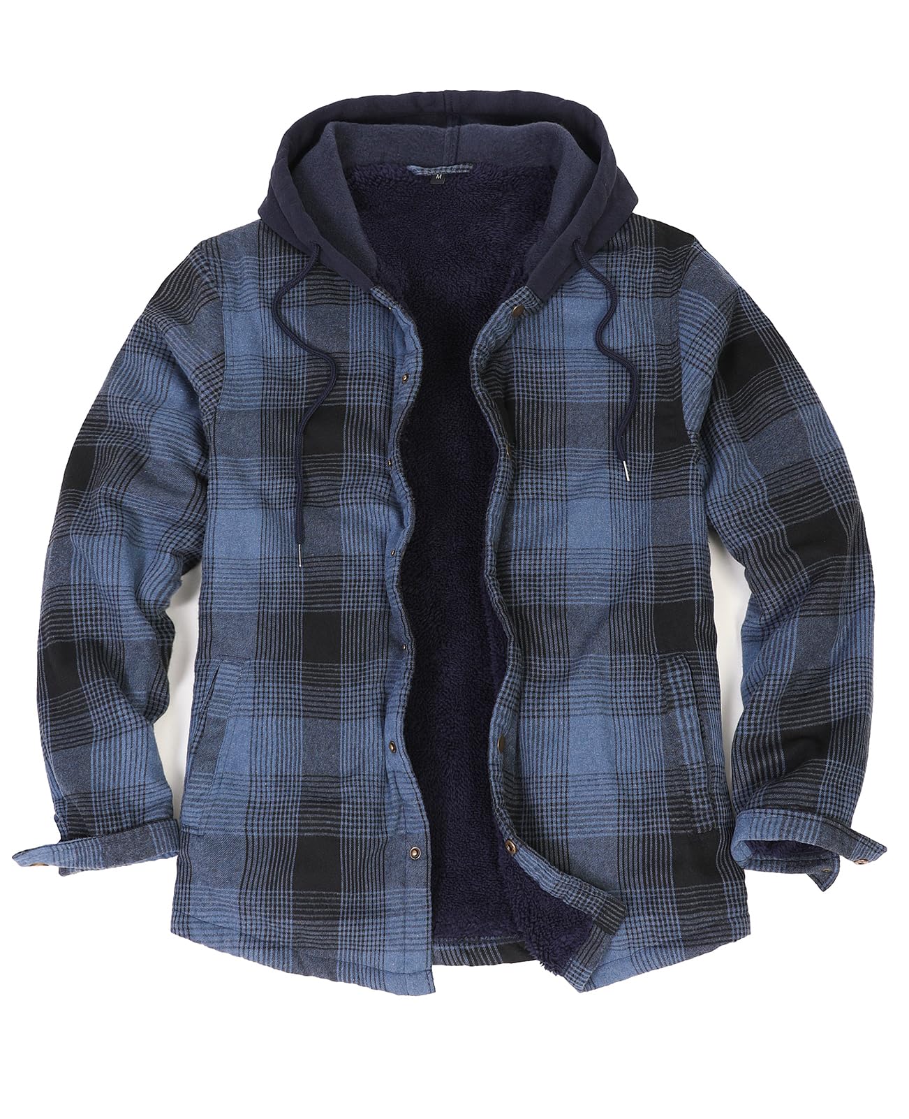 ZENTHACEMen's Sherpa Lined Flannel Shirt Jacket,Snap Button Down Plaid Jacket Shacket with Hood