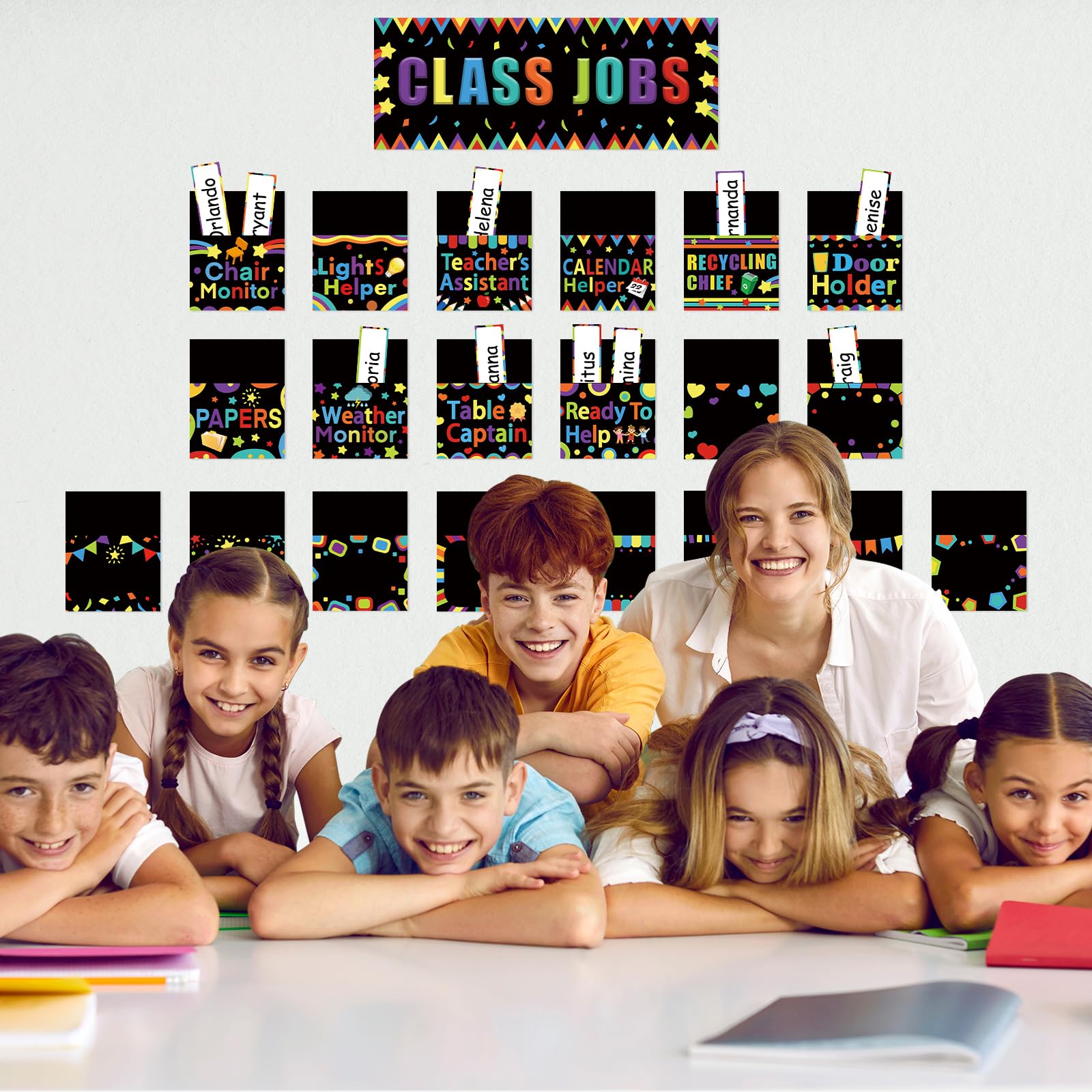 PETCEE Tableau D'affichage Pour Les Emplois De Classe Avec étiquettes De Nom Pour Enseignant, Tableau De Travail, Découpes Pour La Rentrée Scolaire, Tableau Noir, Décoration Murale