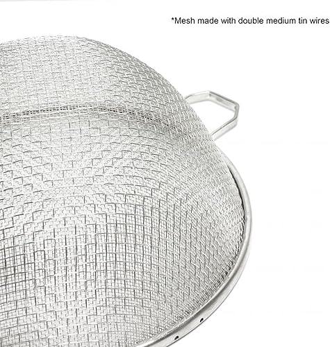 Vista 38 de Colador de malla de estaño mediano de 10 pulgadas, mango de madera de 13 pulgadas de longitud del mango- Utensilios de cocina, colador de alimentos