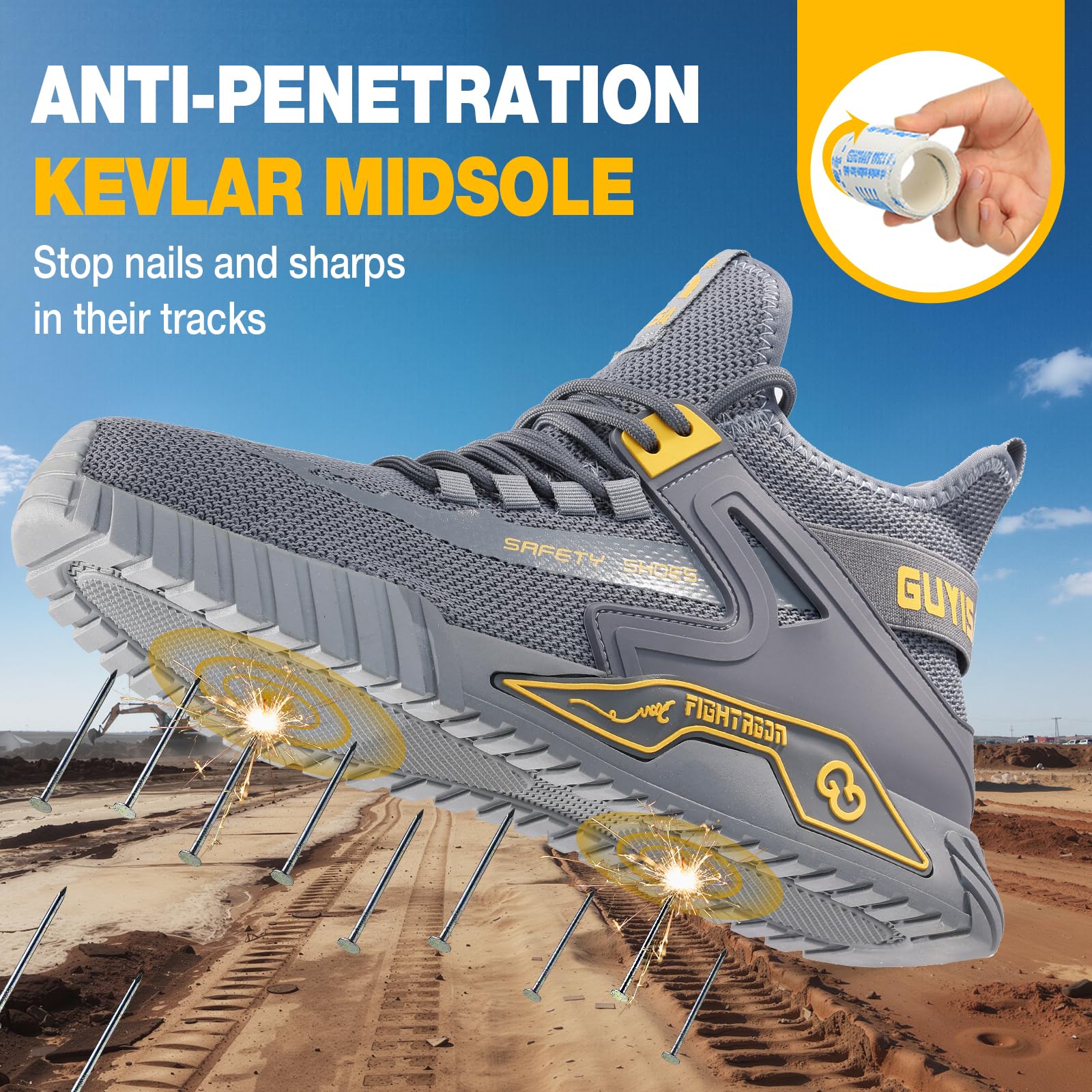 LAoutun Zapatillas de seguridad para hombre y mujer, con puntera de acero, transpirables, cómodas, ligeras, a prueba de pinchazos, puntera de acero industrial, botas de construcción
