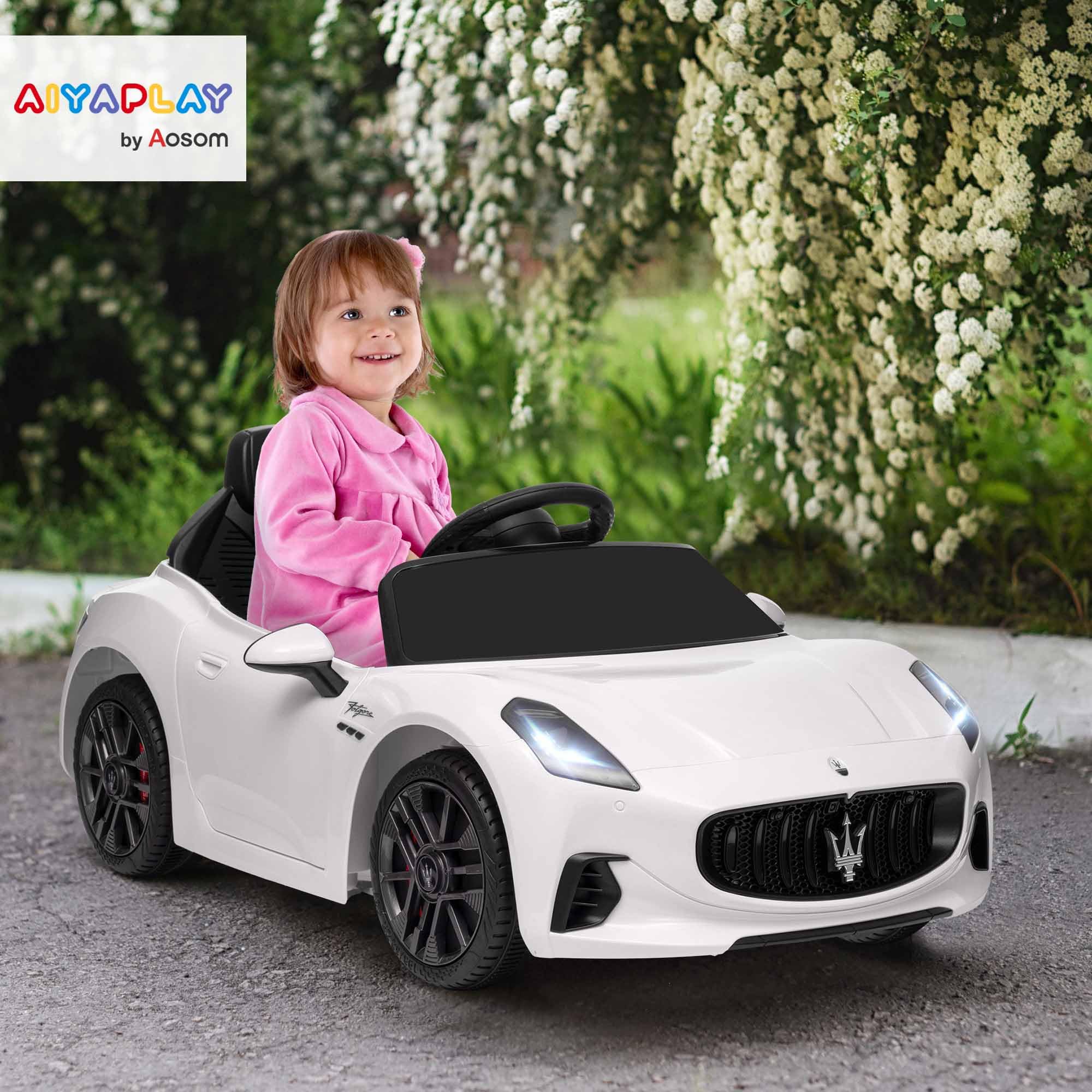 AIYAPLAY Macchina Elettrica per Bambini 3-5 Anni 12V Maserati Bianco | Maserati Gran Turismo Folgore, 3-5 km/h, Auto Elettrica per Bambini, 2 Motori, Telecomando, Cintura, Musica, Clacson, Fari