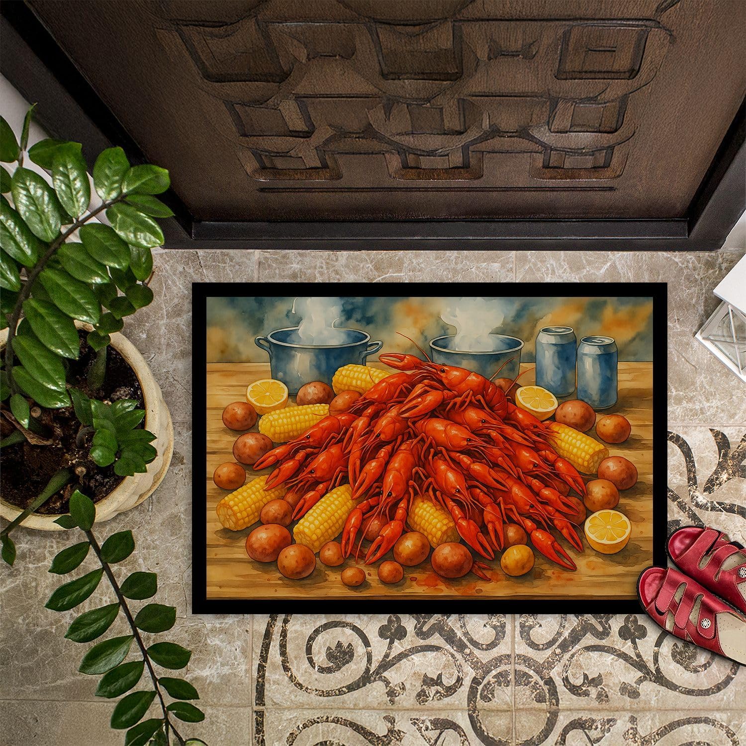 Caroline's Treasures Crawfish Boil Doormat Front Door Mat Indoor Outdoor Rugs for Entryway, Non Slip Washable Low Pile, 24H X 36W