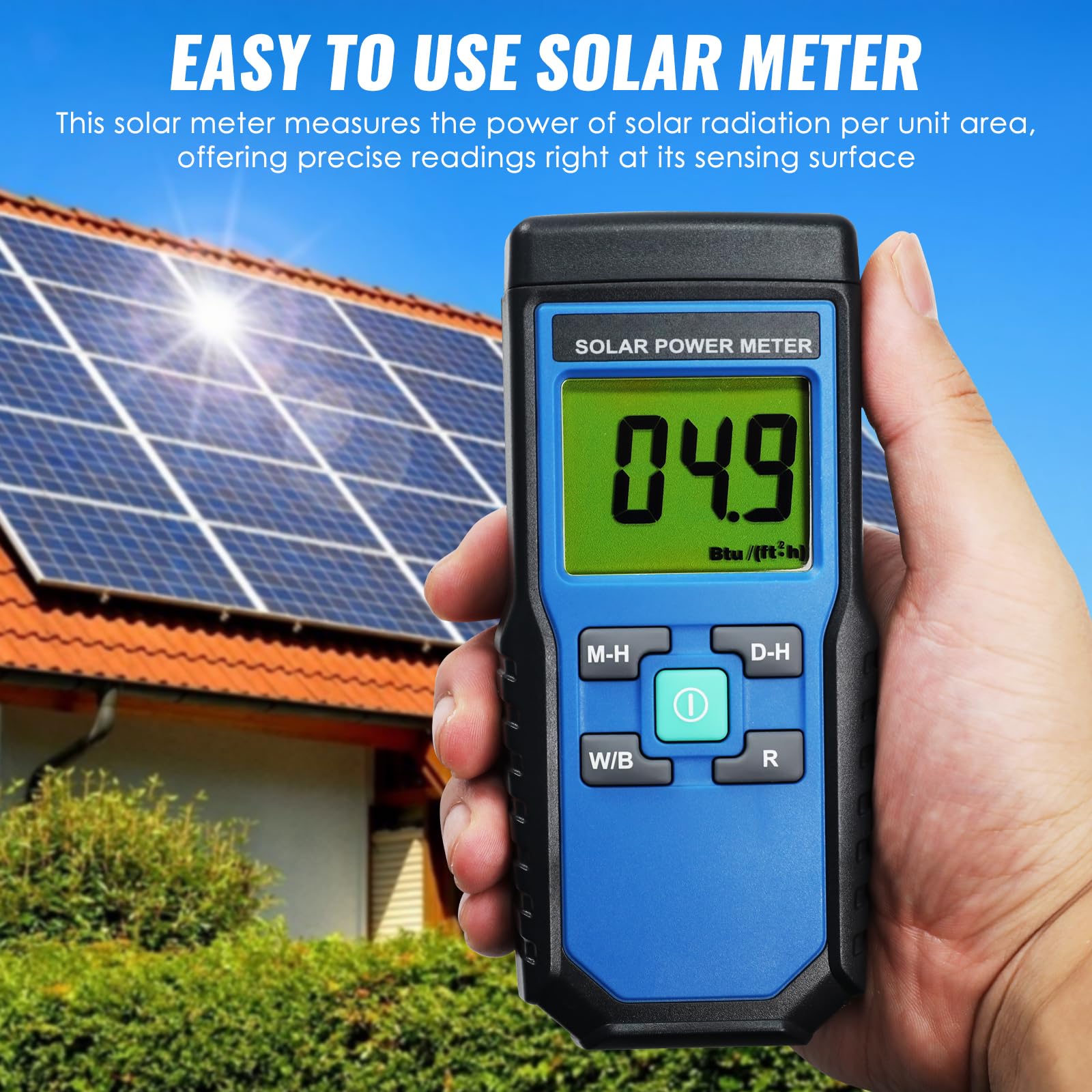 Digital Solar Power Meter Reader (Pyranometer) BTU / (ft2 * h) W / m2 Strahlung Energie Zelle Tester Auto Range