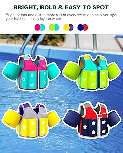 AEOCOO Toddler Swim Vest 20-30-50-70 Pounds, Kids Pool Floaties for 1-2-3-5-7-9 Years Old, Comfortable Wear Bright Float Jacket with Water Ring, Unpadded Sides for Arm Comfort, Boys, Girls, nios
