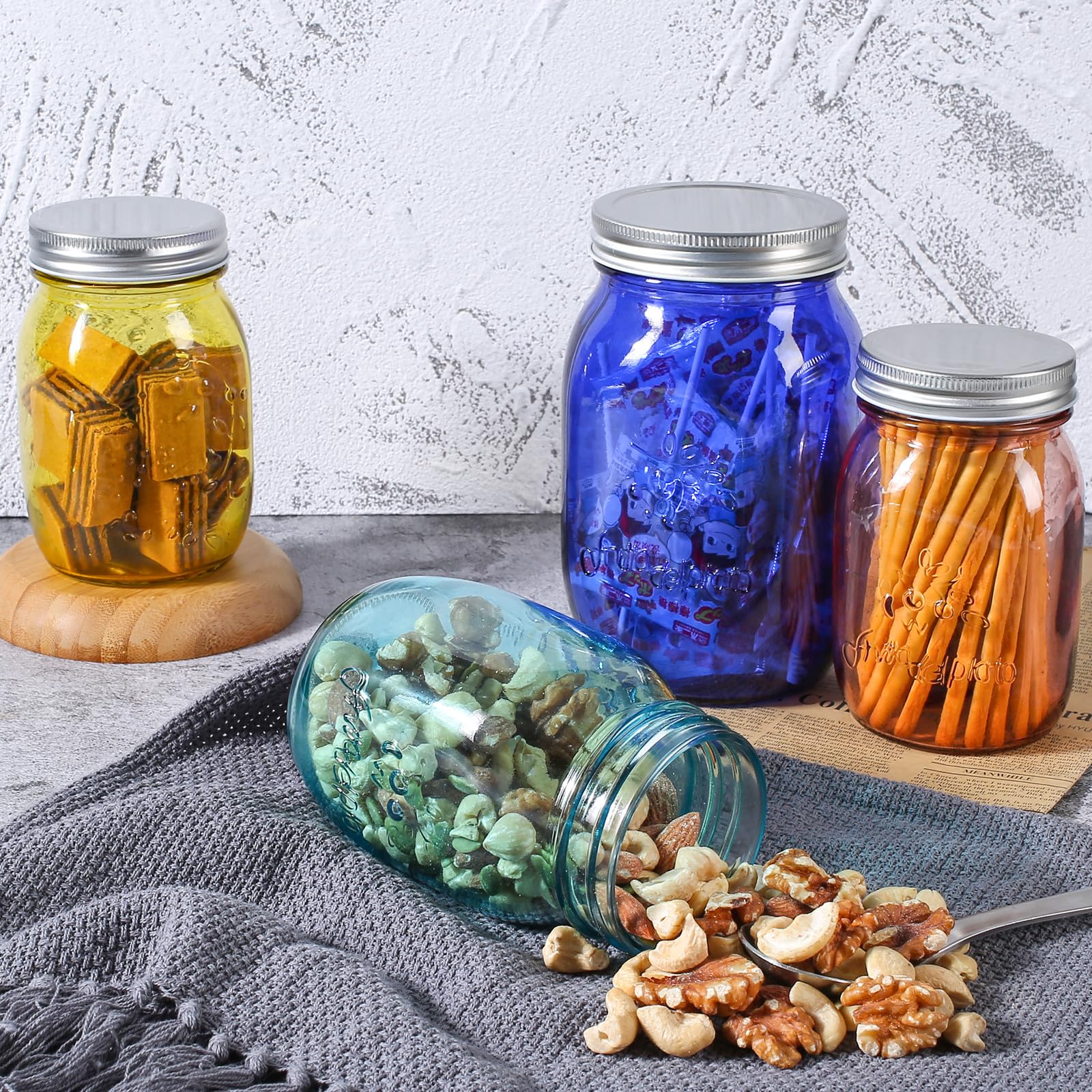 Amazon｜cosnou 32オンス ブルーメイソンジャー 蓋付き 広口瓶詰め